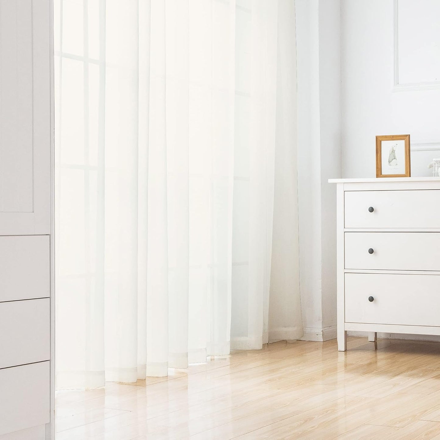 Chyhomenyc Ivory Sheer Curtains 96 Inch Length 2 Panels Set, Elegant Light Filtering Voile Window Treatment Drapes for Living Room Bedroom, 42W x 96L Inches, Set of 2, Ivory