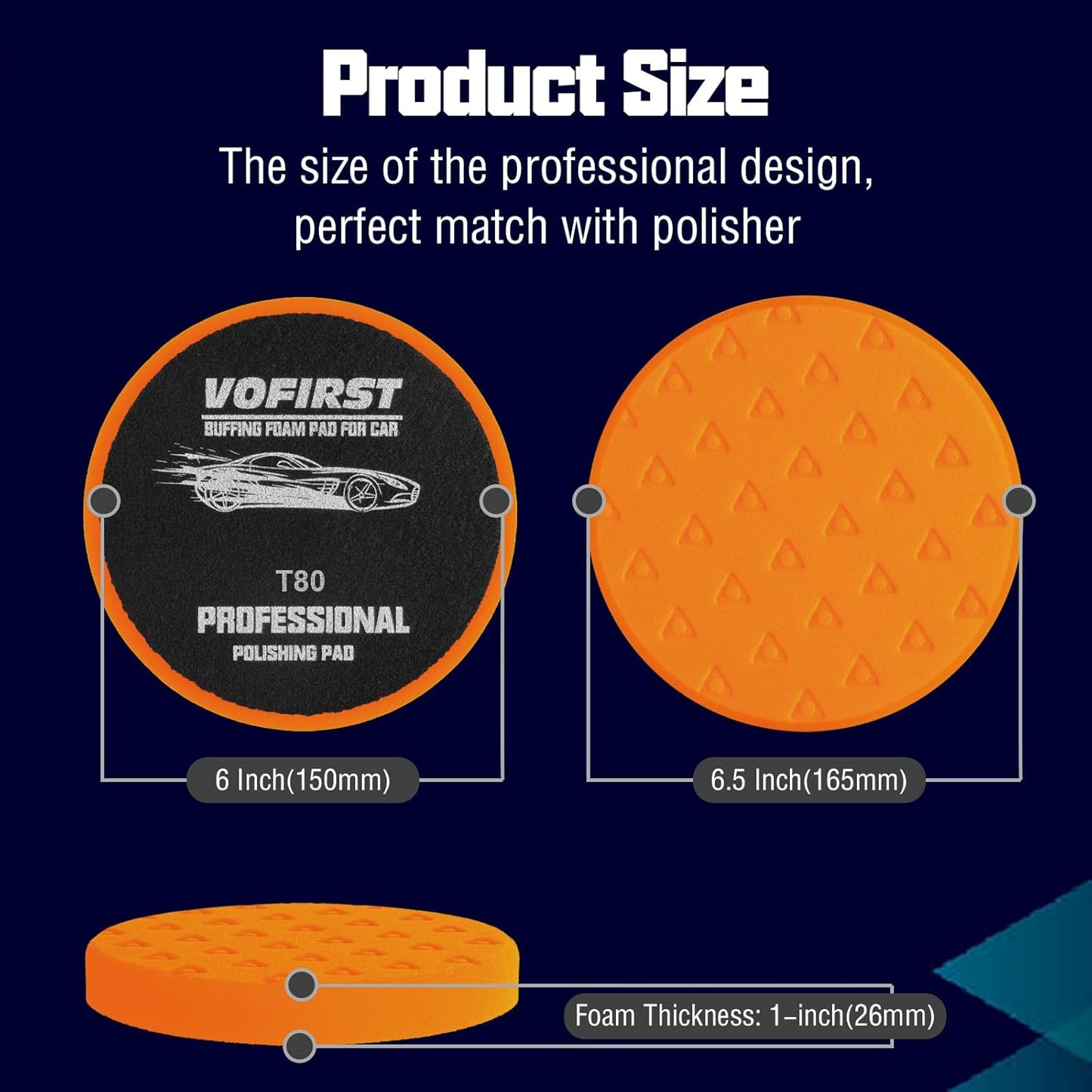 6 Inch Buffing Pads - 3Pcs Orange Buffing Pads - 6.5 Inch Face for 6 Inch 150mm Backing Plate - High-Density Buffing Sponge Pads for Car Buffer Polisher Compounding, Polishing & Waxing