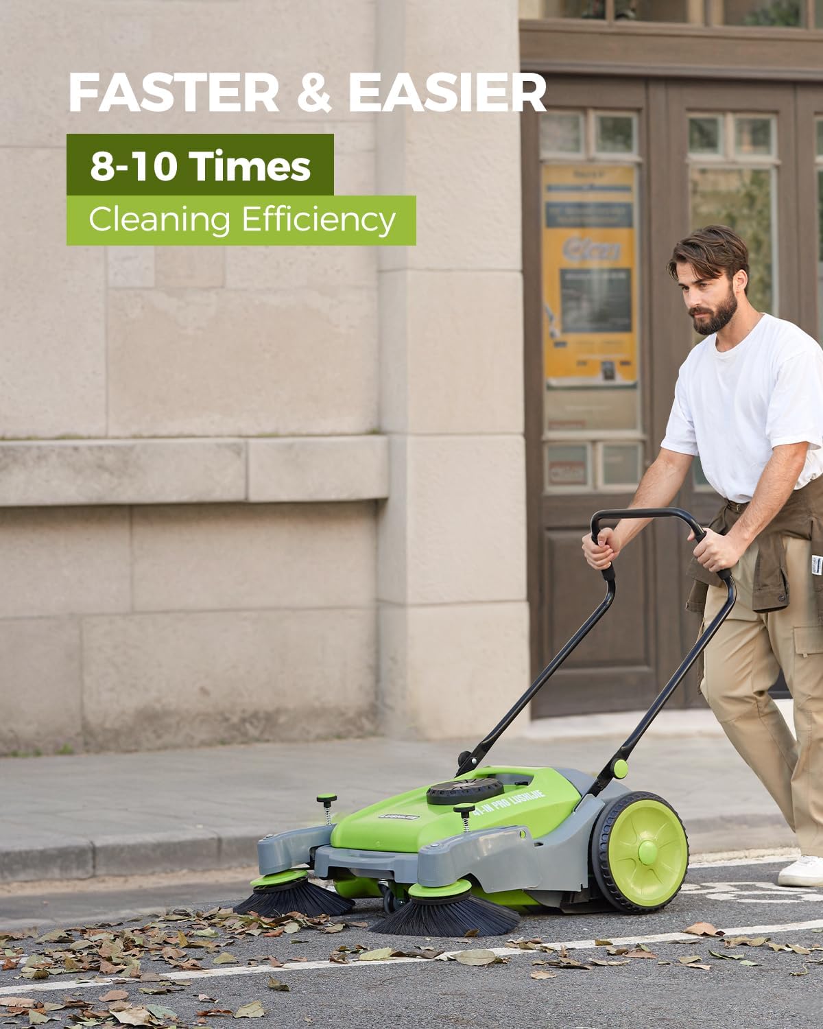 41" Industrial Walk-Behind Hand Push Floor Sweeper | Commercial 55L Large Capacity | 45000 SqFt/Hour | Indoor & Outdoor Use (Green)
