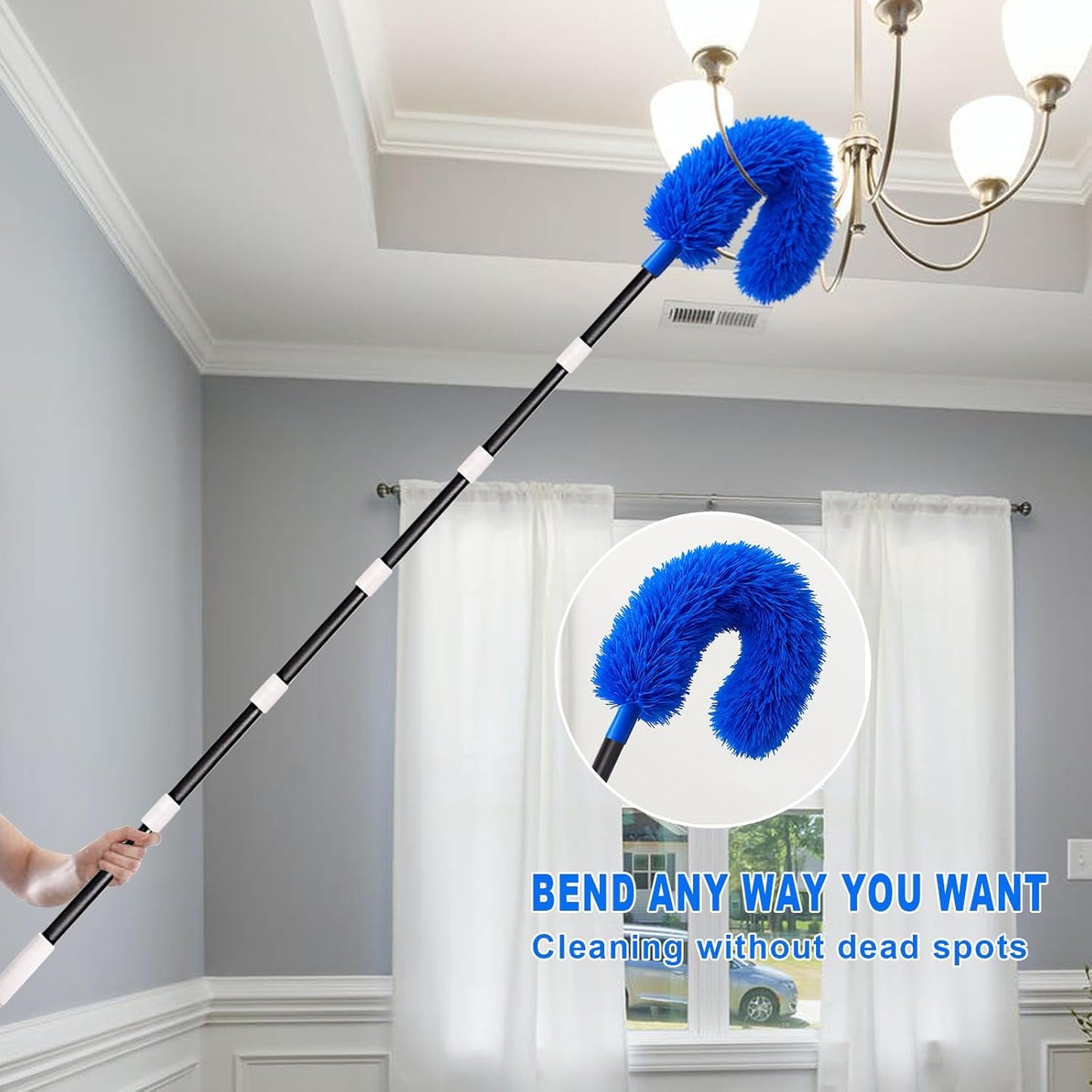 Ceiling Fan Cleaner Duster with Extra Long and Thick Extension Pole from 15 to 88 Inches,Adjustable and Removable Fan Blade Cleaner for High Ceiling, Wall Blinds Door Furniture Bookshelves