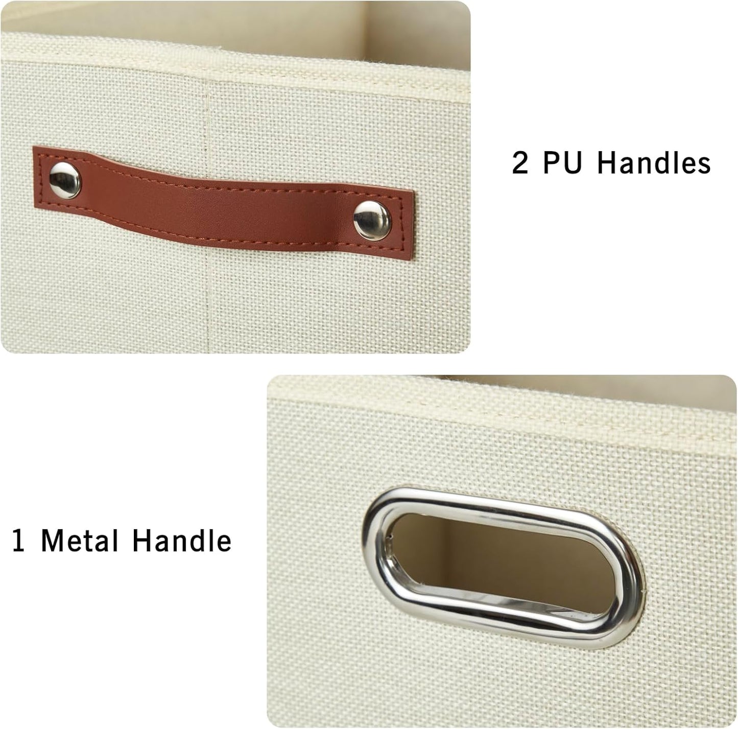 3-Pack Foldable Fabric Storage Bins with Durable PU & Metal Handles, Collapsible Storage Baskets for Shelves, Home Storage, Closet Organizers, Living Room(17"x11.8"x11.8", Beige)