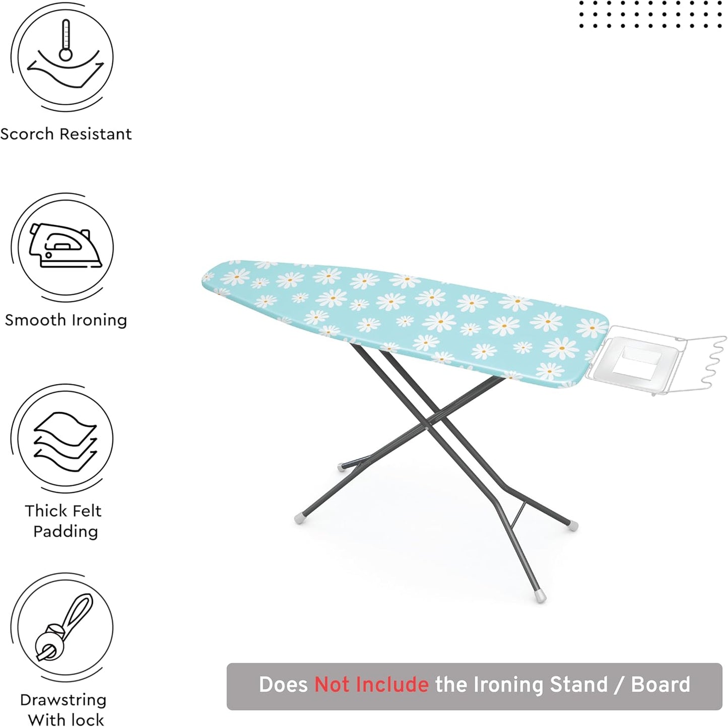 Encasa XO Ironing Board Cover and Pad 57"x22" - Thick 3mm Felt Padding, Drawstring Tightening & Lock, Easy Fit, Scorch & Stain Resistant, Fits X-Large Ironing Board - Daisy Blue