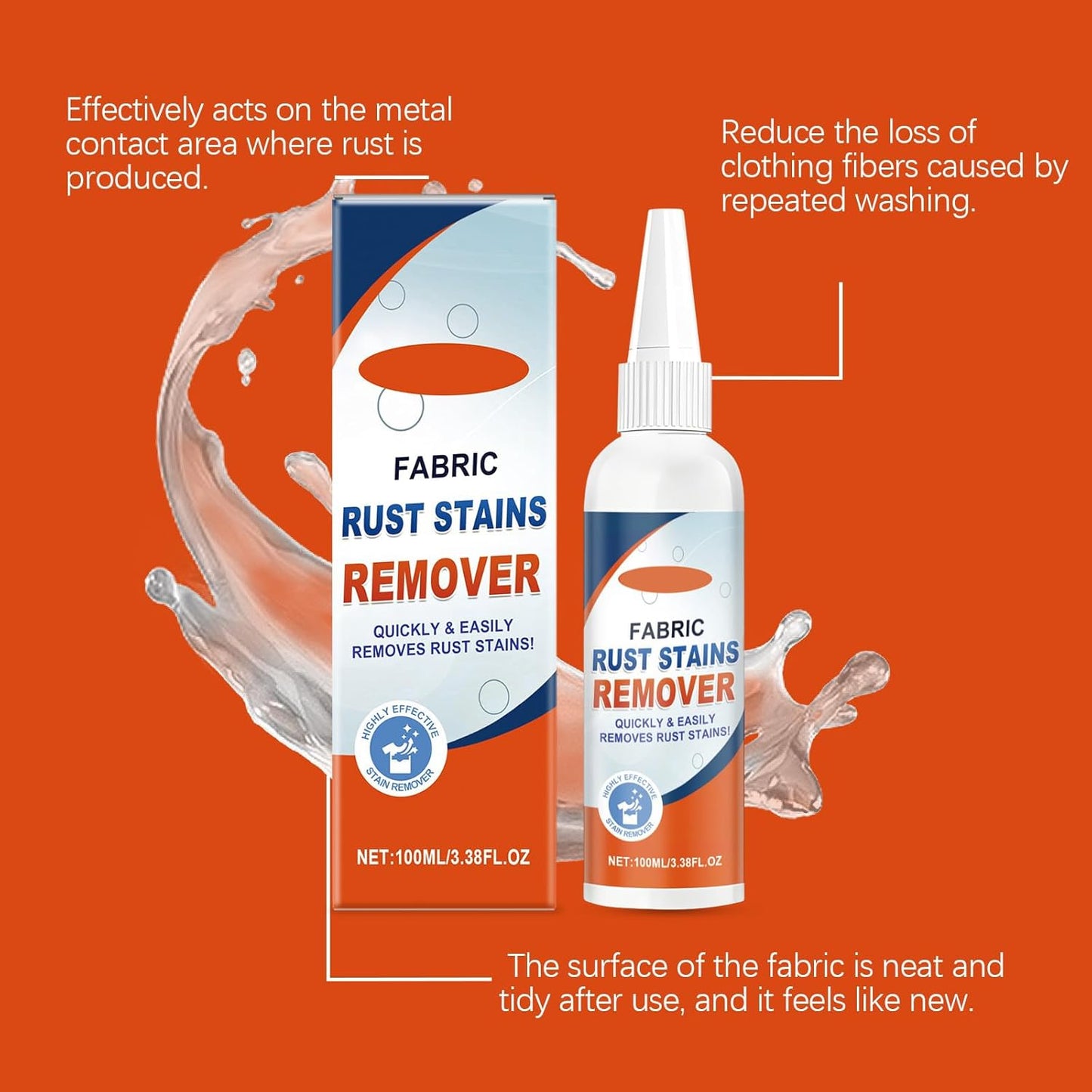 Fabric Rust Remover For Clothes, Strong And Effective Rust Stain Remover For Fabric, Garments & Washable Textiles, 3.38 FL.OZ