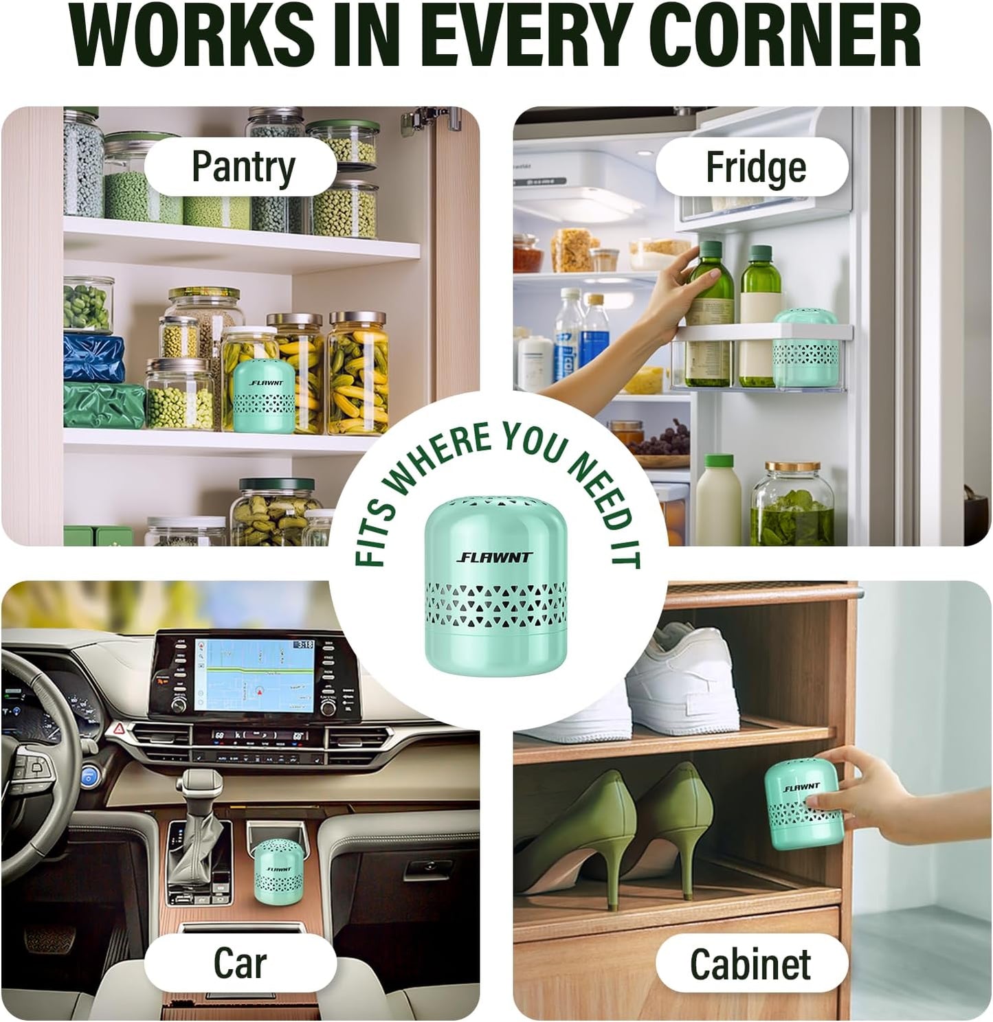 Fridge Deodorizer, 10-Year Odor Eliminator for Refrigerator, No Refills or Fragrance, More Effective Than Charcoal Air Purifiers-Green