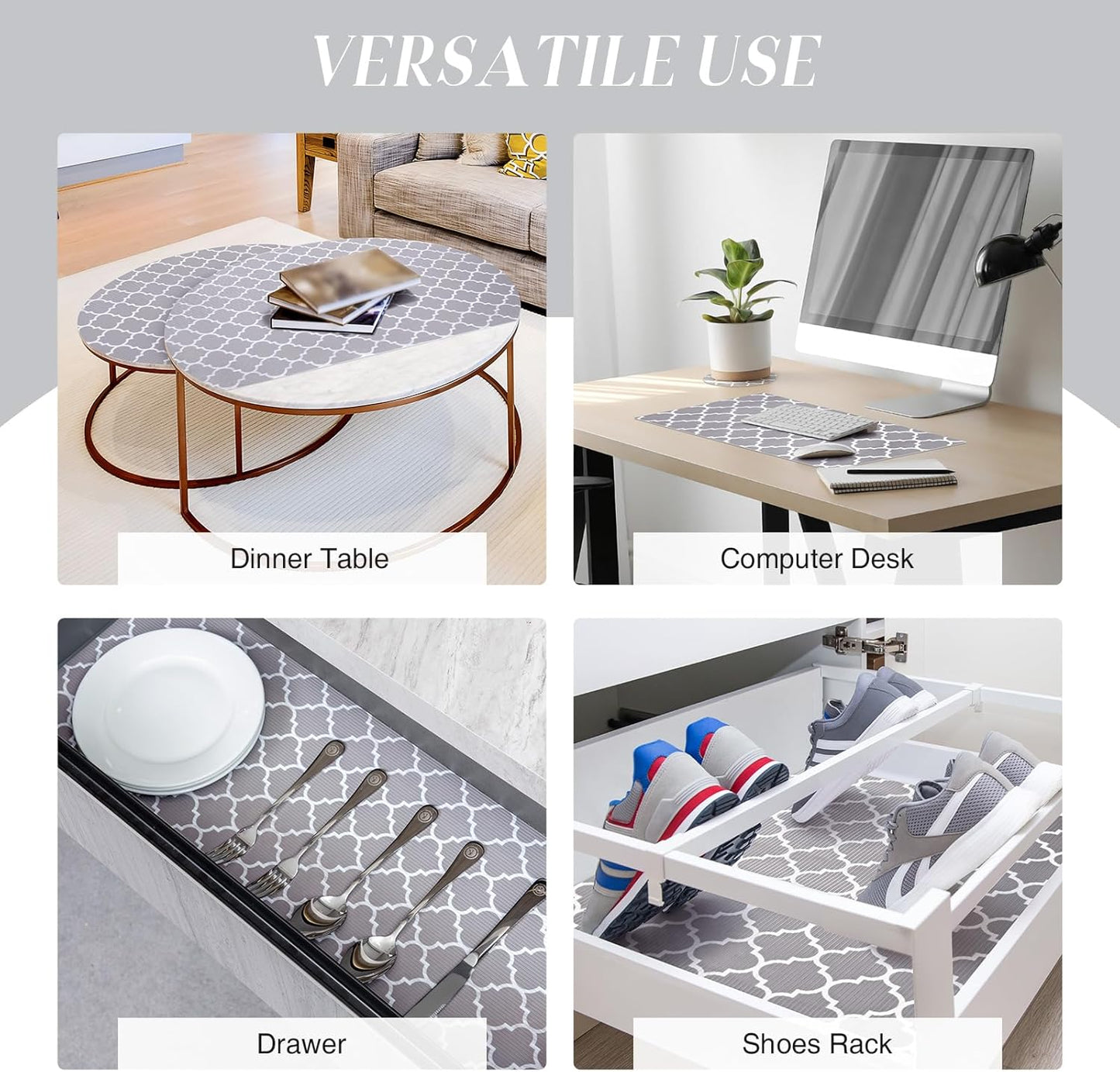 Glotoch Shelf Liners for Kitchen Cabinets 17.5x360 Inch Non Adhesive Drawer Liners for Kitchen,Non Slip Shelf Liner Waterproof Contact Paper for Cabinets and Drawers, Pantry, EVA Wire Shelf Liner,Gray