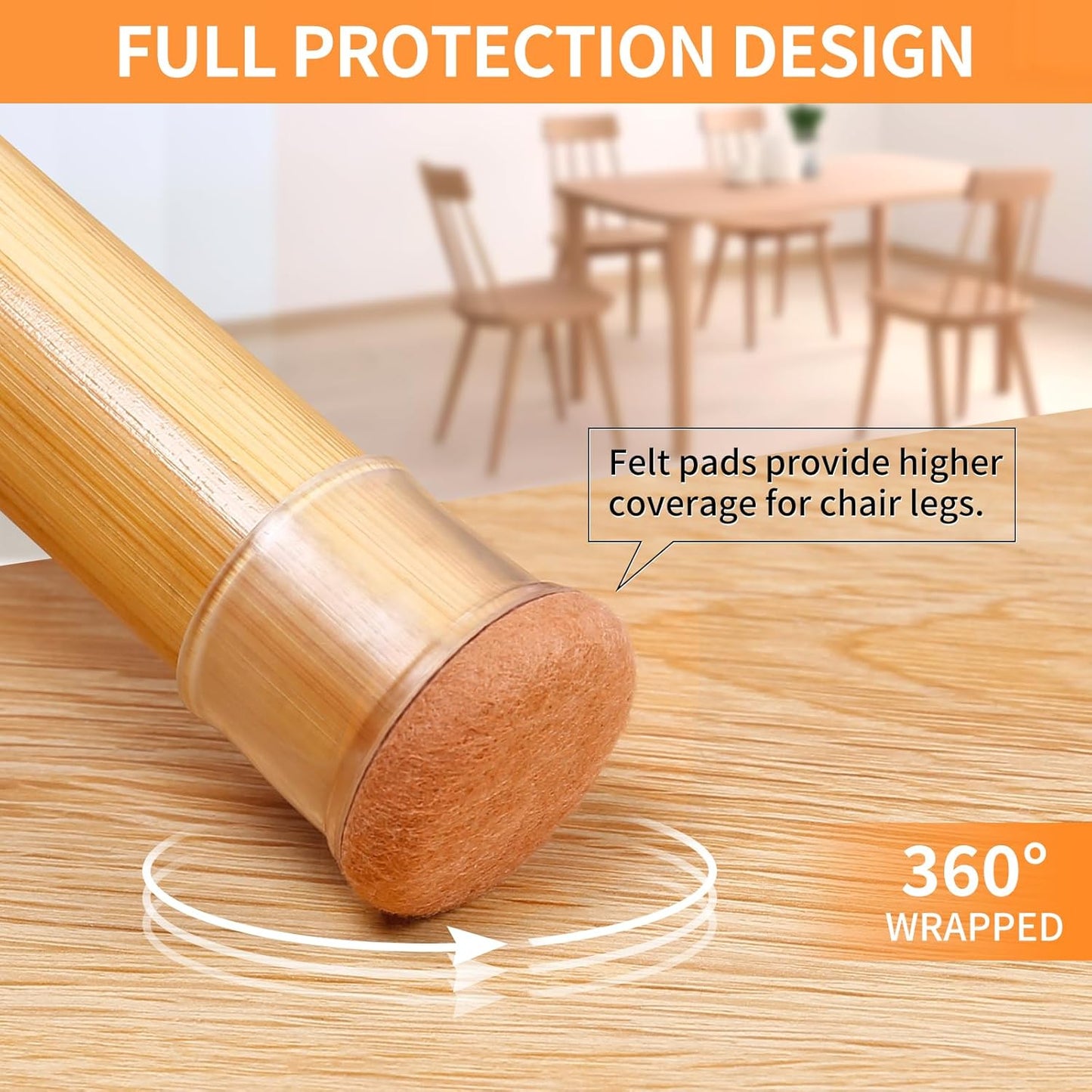 Ezprotekt 24 Pcs Clear Silicone Chair Leg Floor Protectors with Felt, Floor Protectors for Chairs, Chair Leg Caps Covers, Chair Leg Socks Bar Stool Leg Floor Protectors (L Fit: 1.1"-1.3", Round)