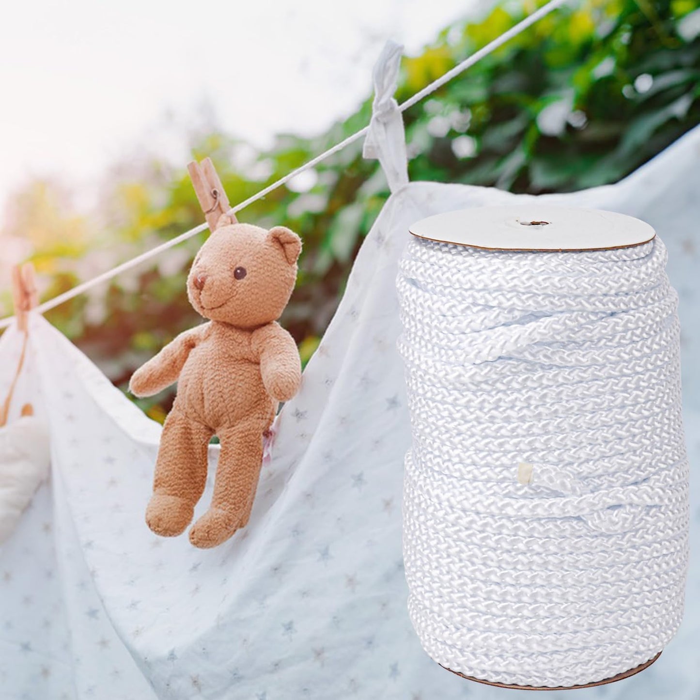 3/8 Inch White Polyester Rope - 250 White Low Stretch Polyester Rope for Hiking, Kayaking, Tarps, Camping