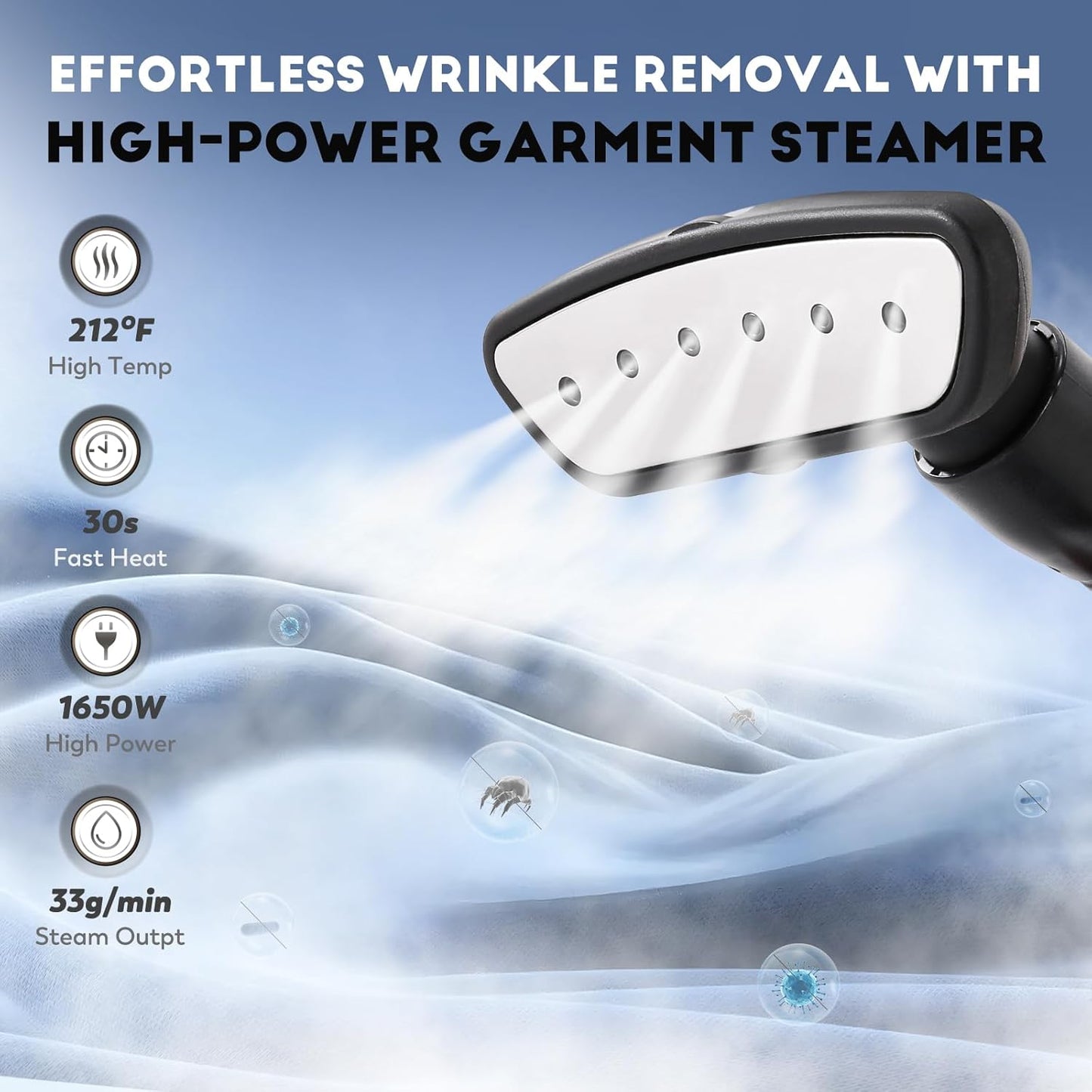 CGOLDENWALL Commercial Standing Garment Steamer for Clothes 1500w Continuous 70 mins Powerful Steam, 30s Fast Heat-up, Includes Fabric brush, Ironing pad, Gloves,Trouser Clips