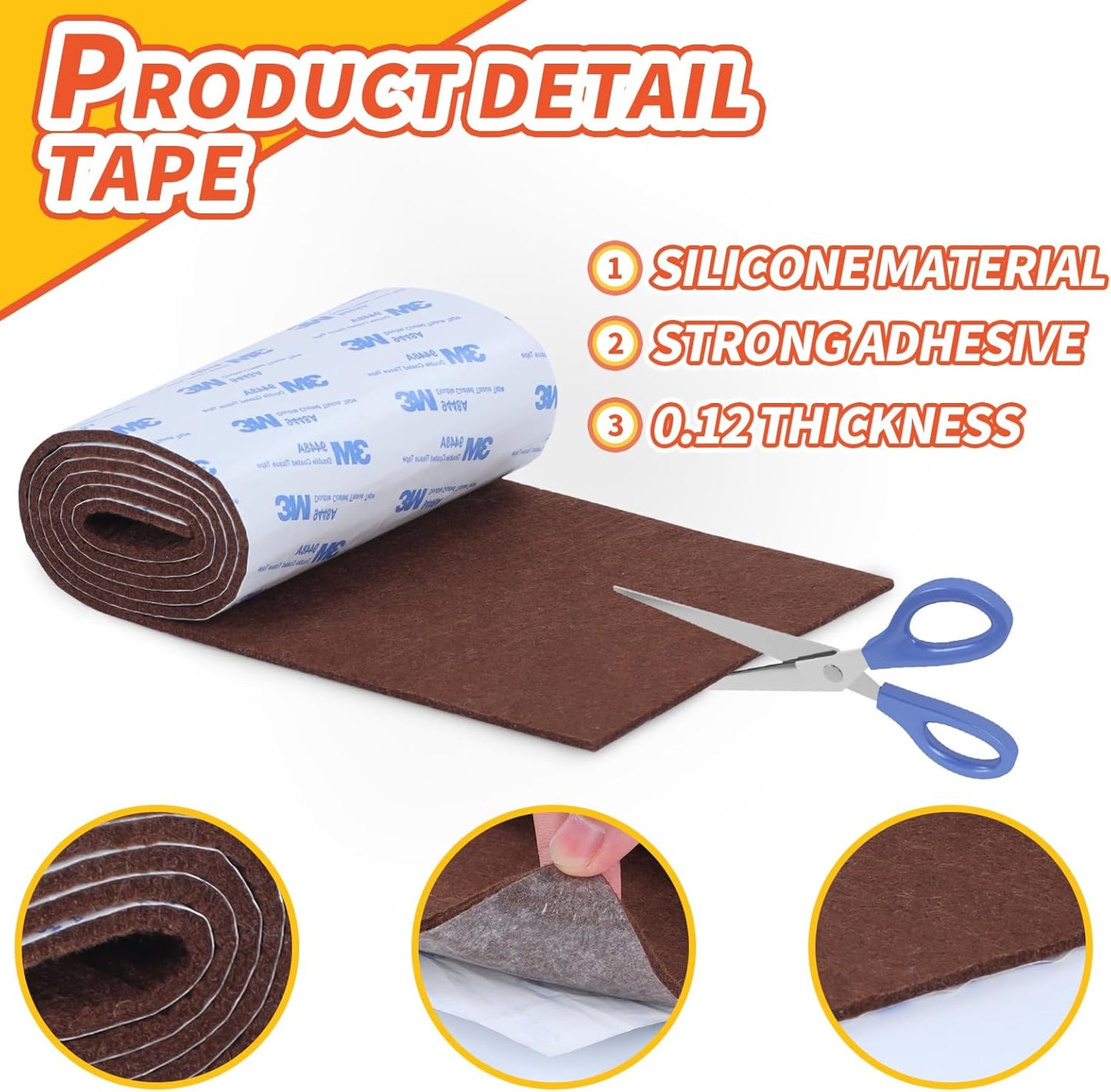 Felt Furniture Pads, Non Slip Self Adhesive Cuttable Felt Tape Brown Heavy Duty Felts Strip Roll for Protecting Hardwood Floors Chair Wall Protector (40 x 5 x 0.12 Inch, 2 Pack)