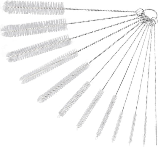 Straw Cleaner Brushes Sets, 12 Pieces 8.2 Inch Botthle Cleaning Brush and Nylon Tube Brush Brush Kit for Sippy Cup, Tumbler, Water Bottle, Drinking Straw (White)