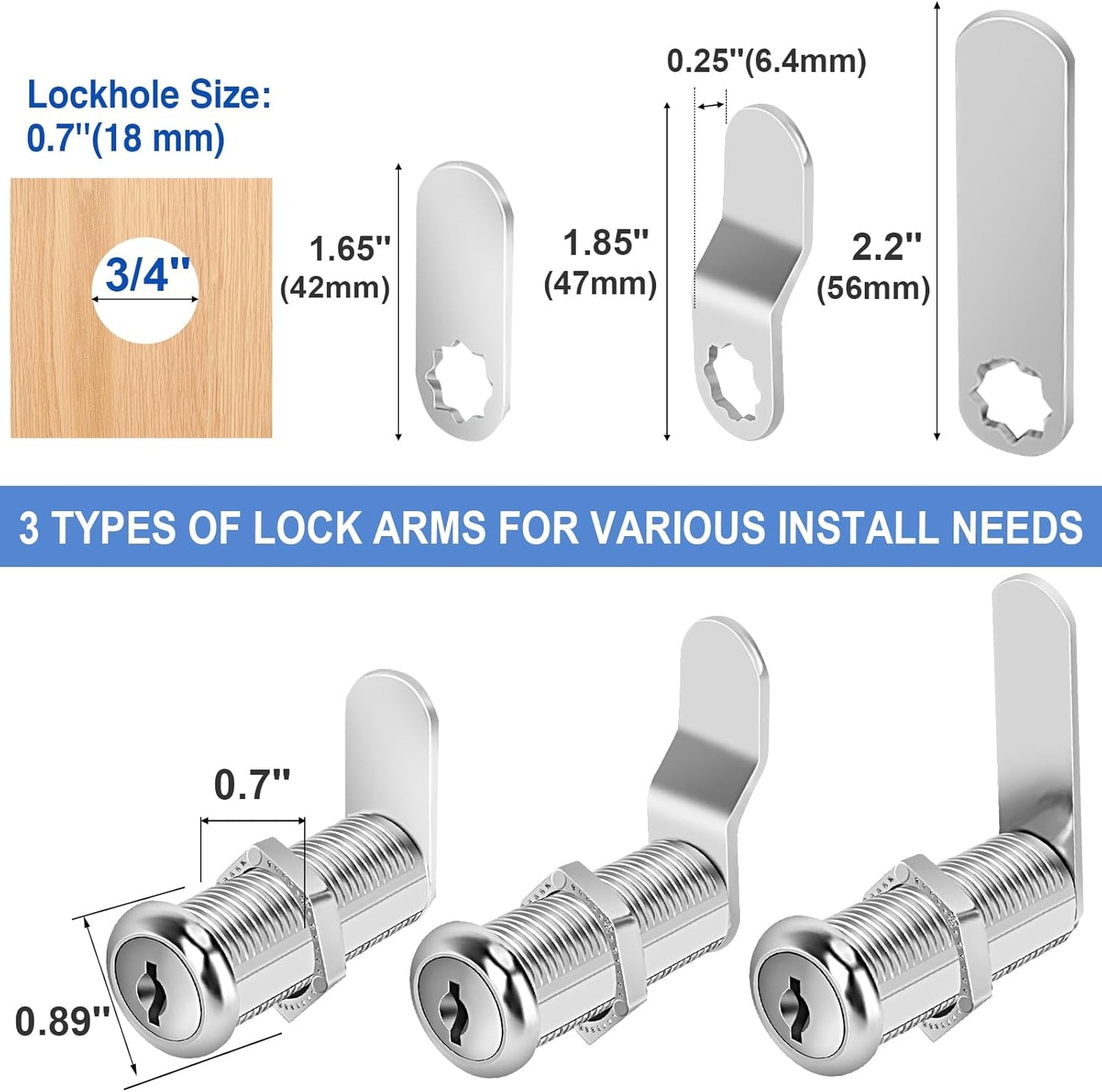 Cabinet Lock with Keys, 1-1/2" Long Cam Locks keyed Alike, Cam Lock Set for Cabinets Thick Drawers RV Storage Locks Tool Box with Keys, Zinc Alloy (2 Packs, 1-1/2 Inch)