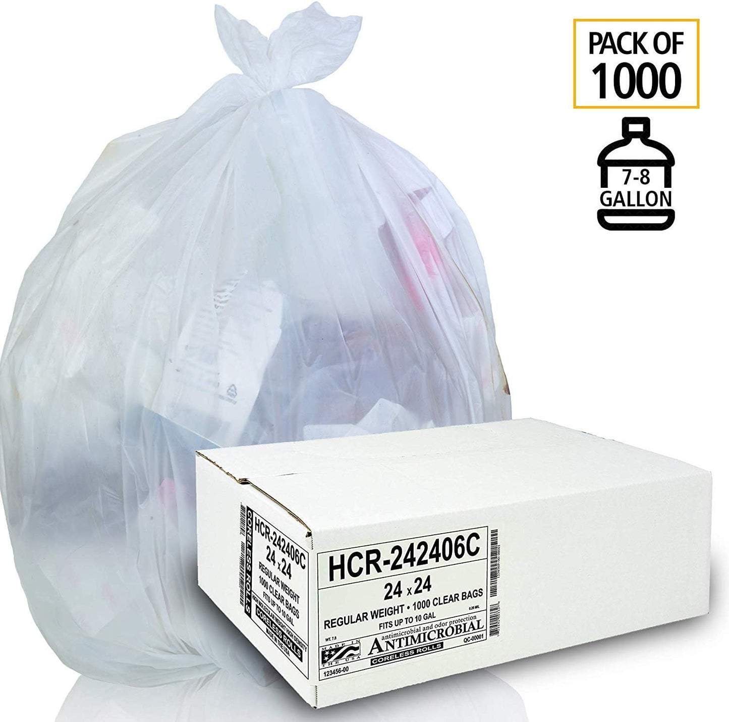 Aluf Plastics High Density Trash Bags, 10 Gallon, 1000 Count, 6 Micron (eq), 24" x 24", Clear, for Bathroom, Office, Industrial, Commercial, Janitorial, Municipal, Recycling