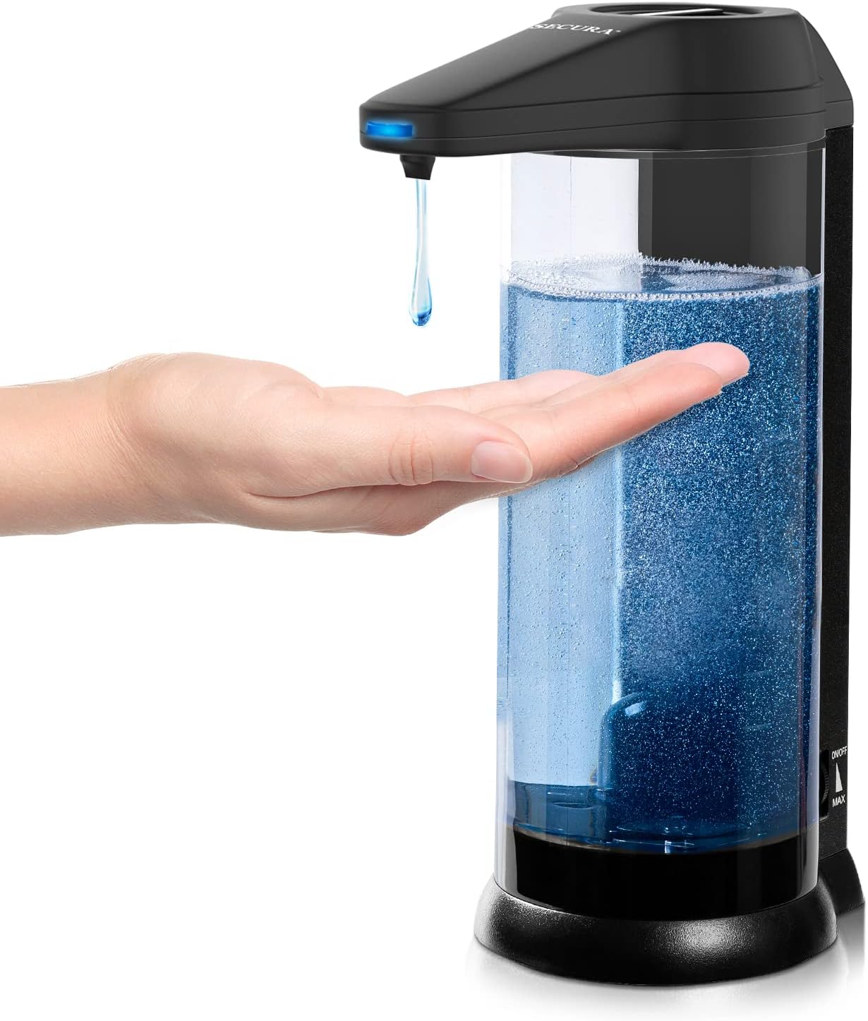 Secura 17oz Automatic Liquid Soap Dispenser, Touchless Battery Operated Hand Soap Dispenser with Adjustable Soap Dispensing Volume Control Dial, Personal Care Dispenser (Black)