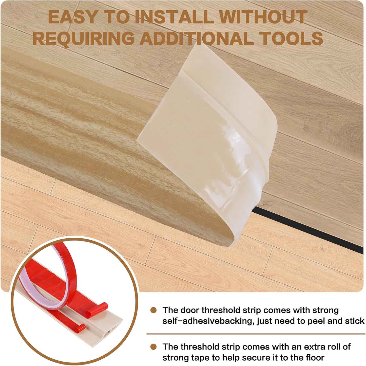 Floor Transition Strip Vinyl Door Threshold Ramp Self Adhesive Carpet Edging Strip Doorway Edge Trim, Overlap Edge Reducer for Laminate Carpet, Floor, Tile (Light Yellow Grain, 3/5" to 4/5", 6.6Ft)