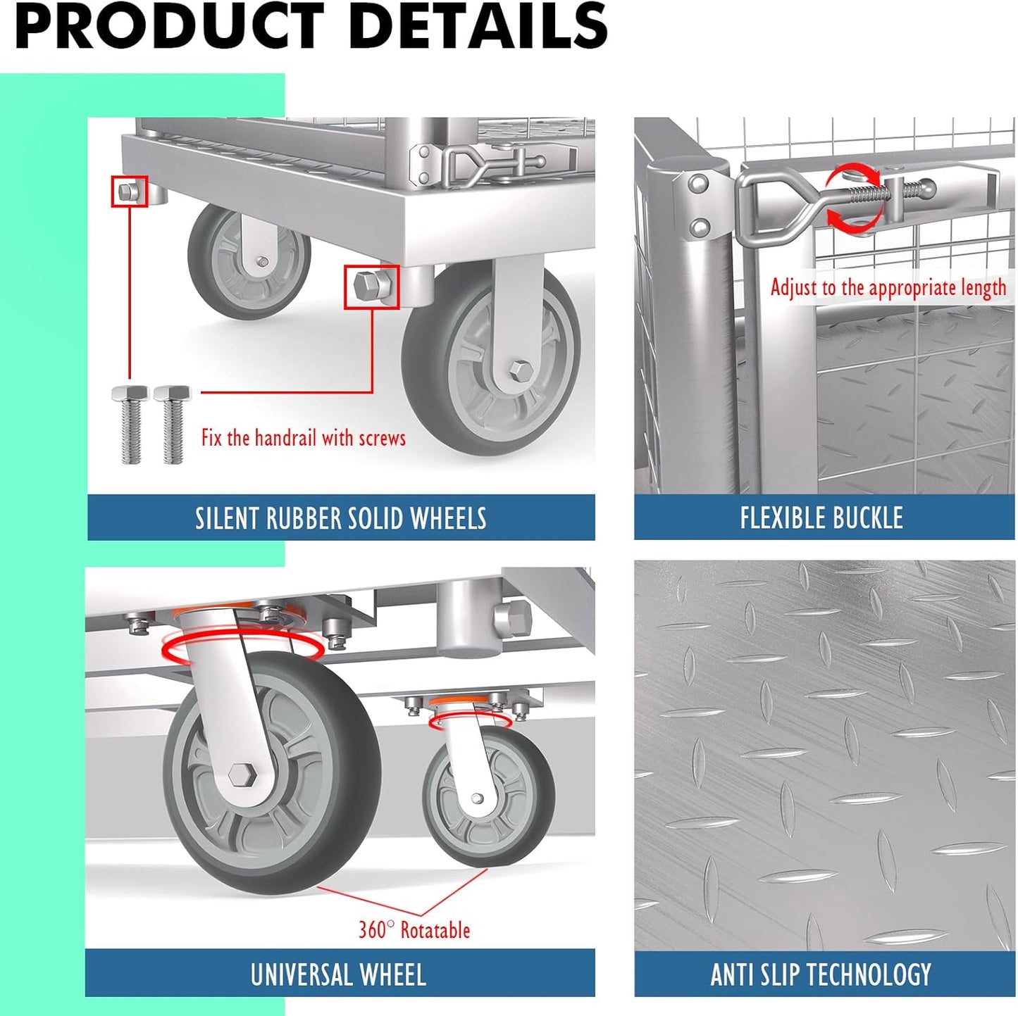 4-in-1 Platform Truck Cart with Cage, Multi-Purpose Heavy Duty Steel Flatbed Cart with 2200lbs Capacity Platform Hand Truck 6" Wheels Push Cart Dolly for Groceries, Garage, Warehouse (41“L x 24" W)