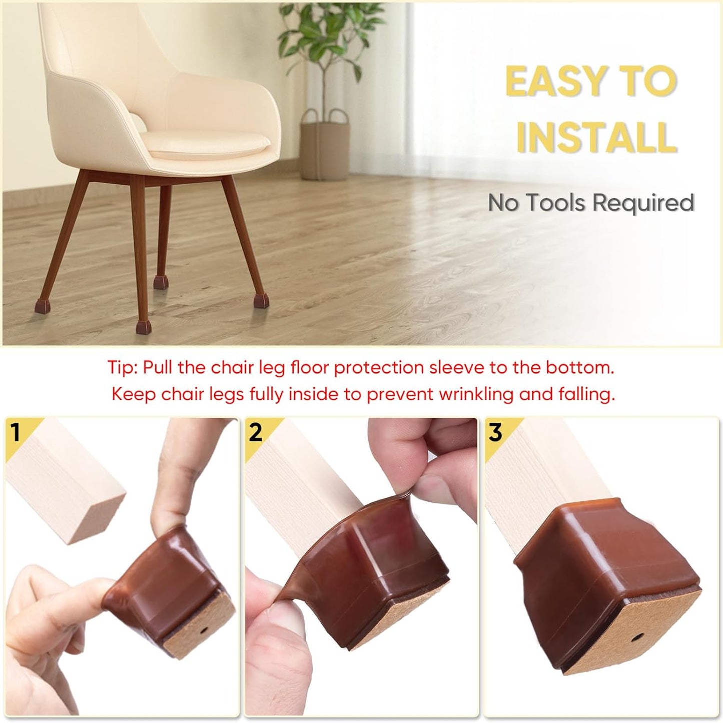 BALEINE 32 Pack Silicone Chair Leg Floor Protectors, Stool Leg Protectors Cap, Non-Slip Chair Leg Caps for Hardwood Floors (Brown & Small (Square), 32 Pack)