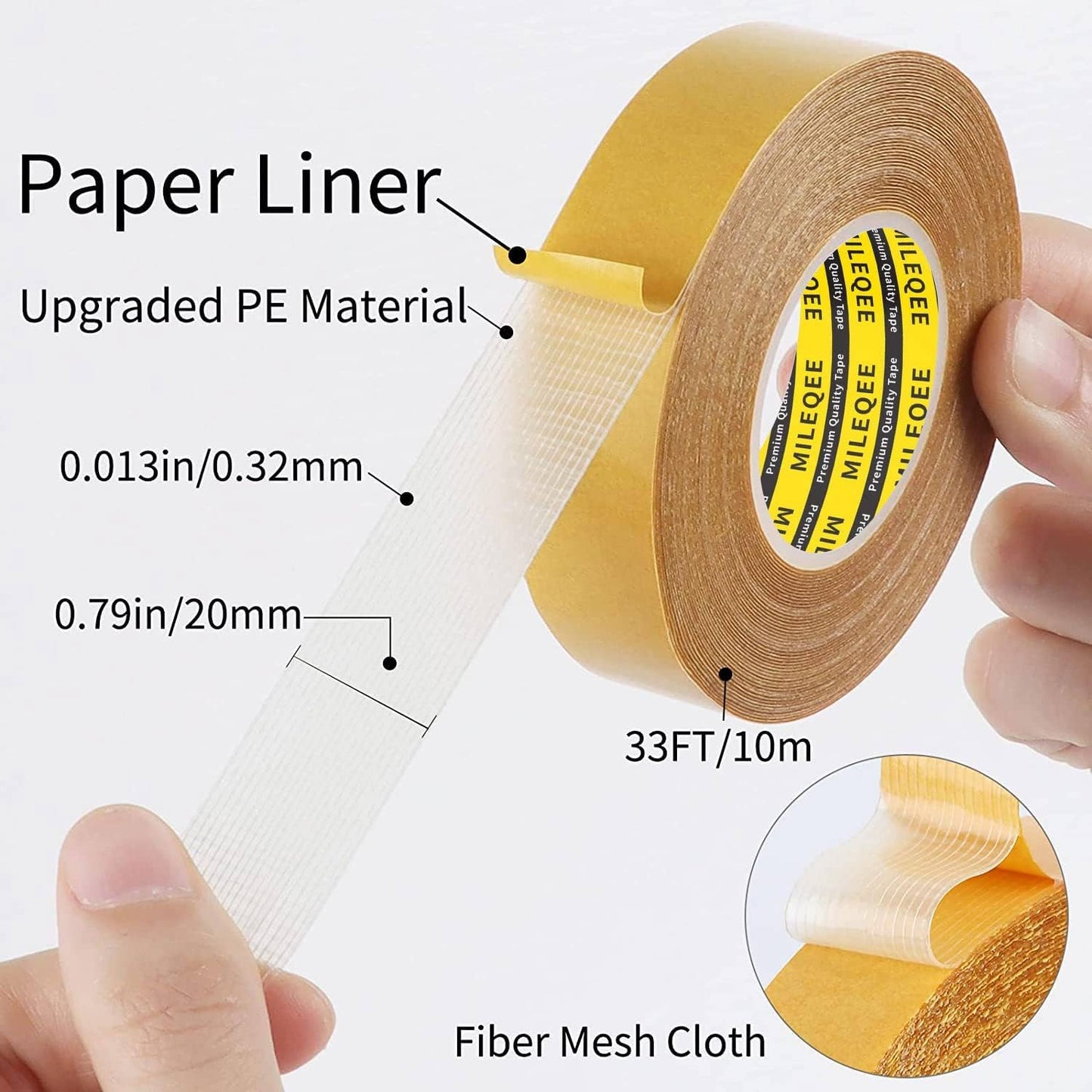 2Pack Double Sided Tape Heavy Duty, 0.79" x 33FT (66FT Total), Universal High Tack Strong Wall Adhesive with Fiberglass Mesh, Super Sticky Resistente Clear Tape, Easy Use Mounting Tape