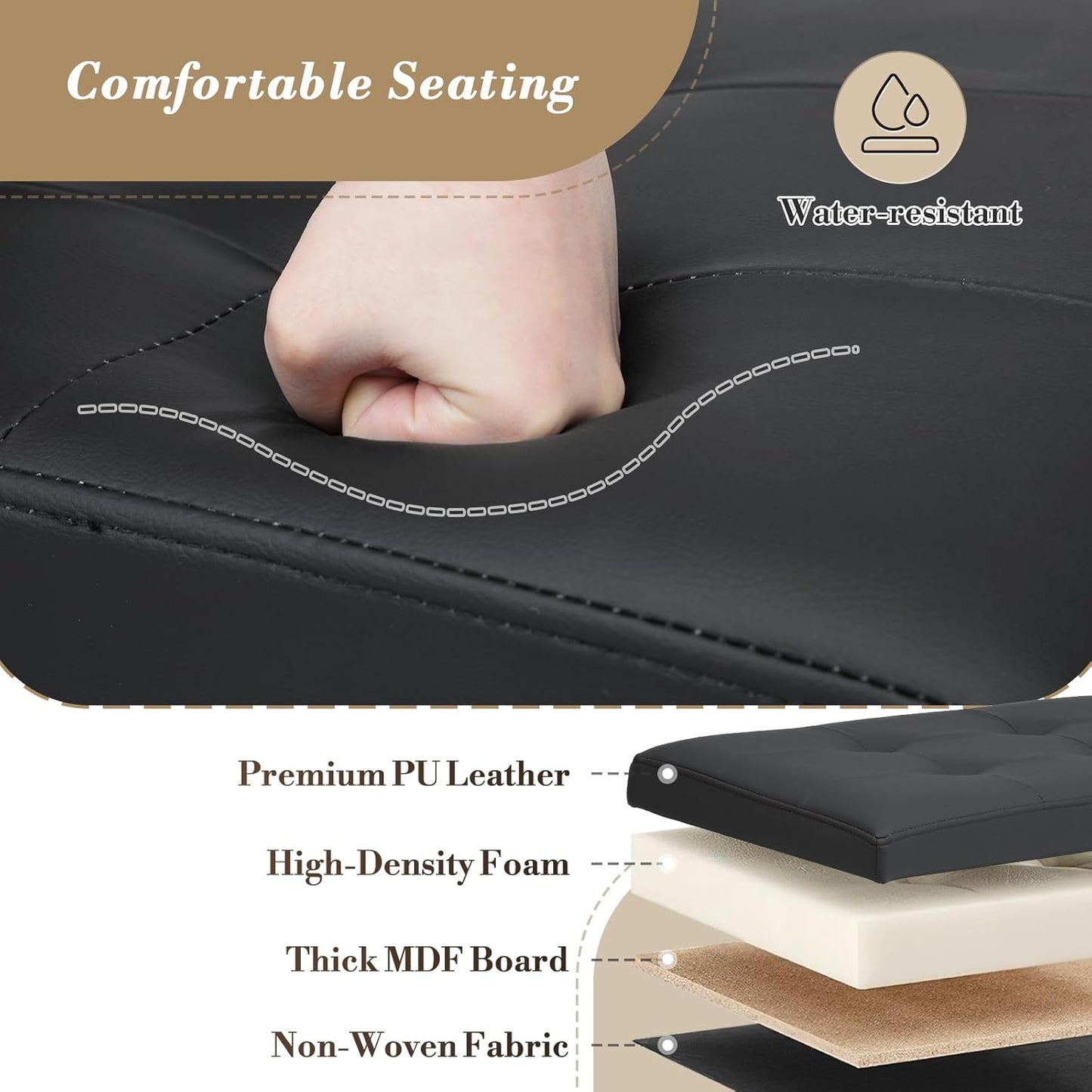 Athena Collection 43" Storage Ottoman Bench Folding Bench with 130L Hidden Storage, Large End of Bed Bench PU Leather Foot Rest Stool Chest with Flipping Lid for Living Room, Bedroom, Entryway, Black