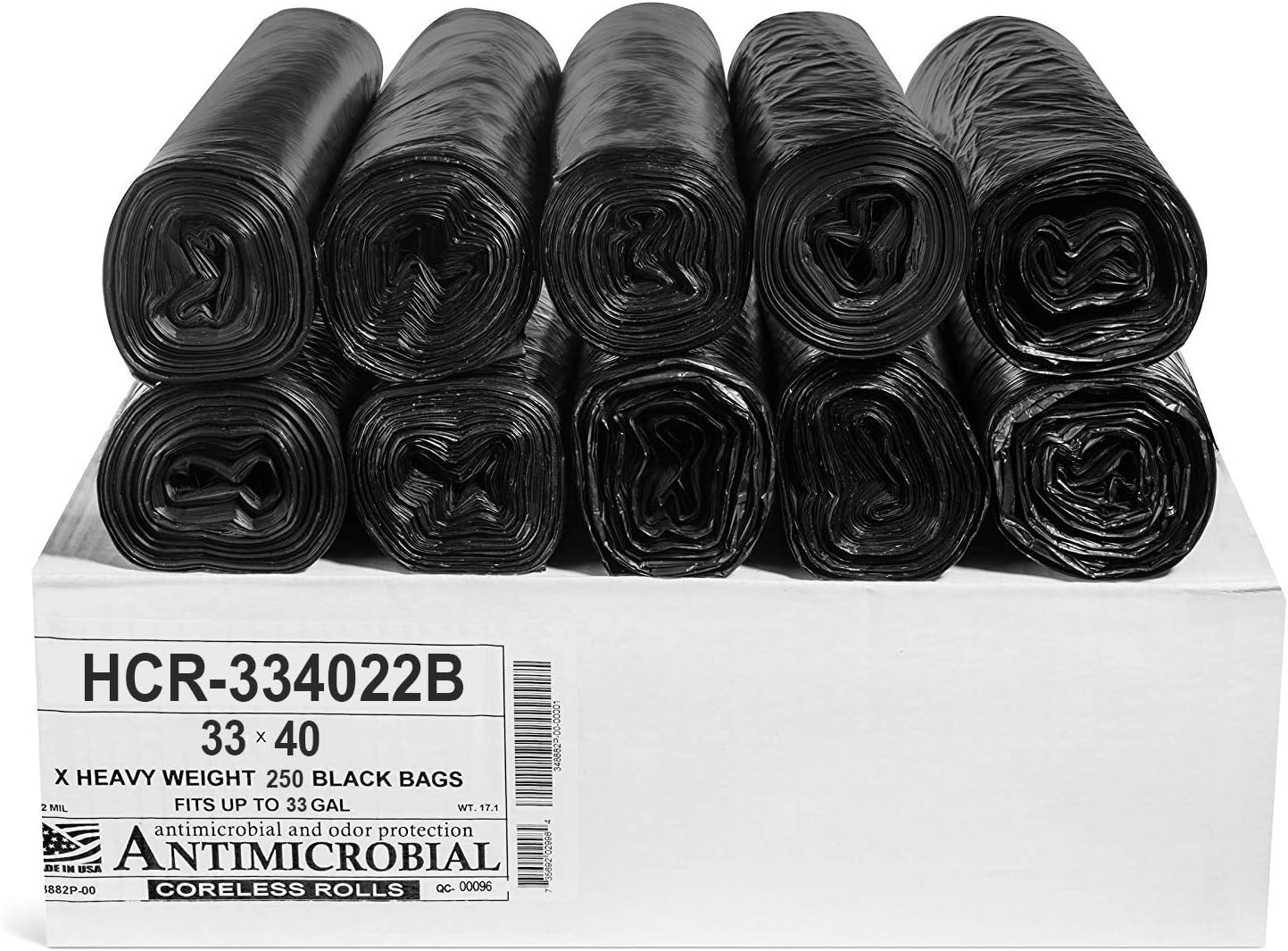 Aluf Plastics High Density Trash Bags, 33 Gallon, 250 Count, 22 Micron (eq), 33" x 40", Black, for Bathroom, Office, Industrial, Commercial, Janitorial, Municipal, Recycling