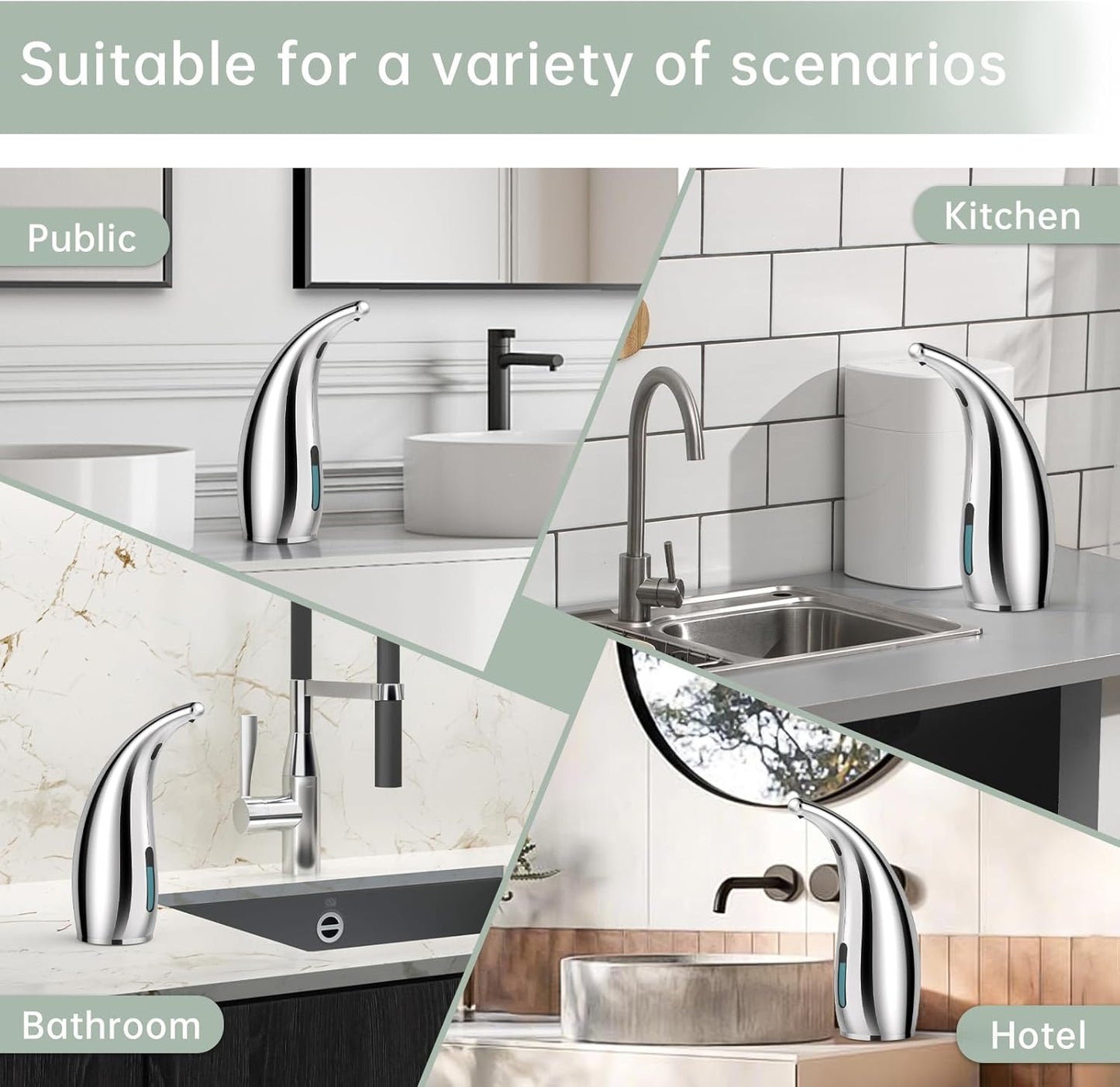 Automatic Liquid Soap Dispenser,300ML Touchless 4 Gear Adjustable,Countertop Electric Battery Operated Silver Hand Soap Dispenser with Sensor for Bathroom,Kitchen,Office