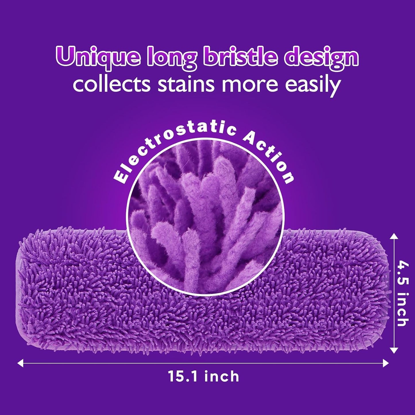 Reusable Mop Pads for Swiffer PowerMop, 8 Pack Microfiber Mop Pad Refill with Scrubber Strips for 13''-15'' SprayMop, Washable Mop Pads Use for Most Floor Types, Designed for Pets - Purple