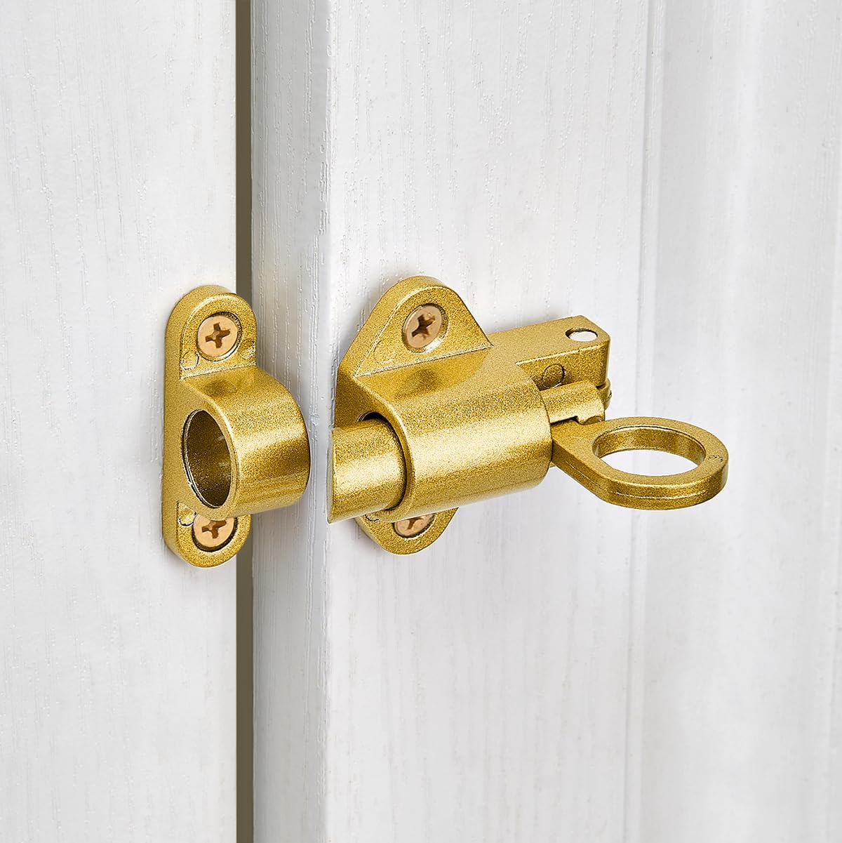 2 Packs Self-Closing Latches，Gold Spring Door Lock，Resilient Bolt Latch Aluminum Alloy Safety Automatic Spring Barrel Slide Door Lock with Screws,Used for Gate,Window and Cabinet etc