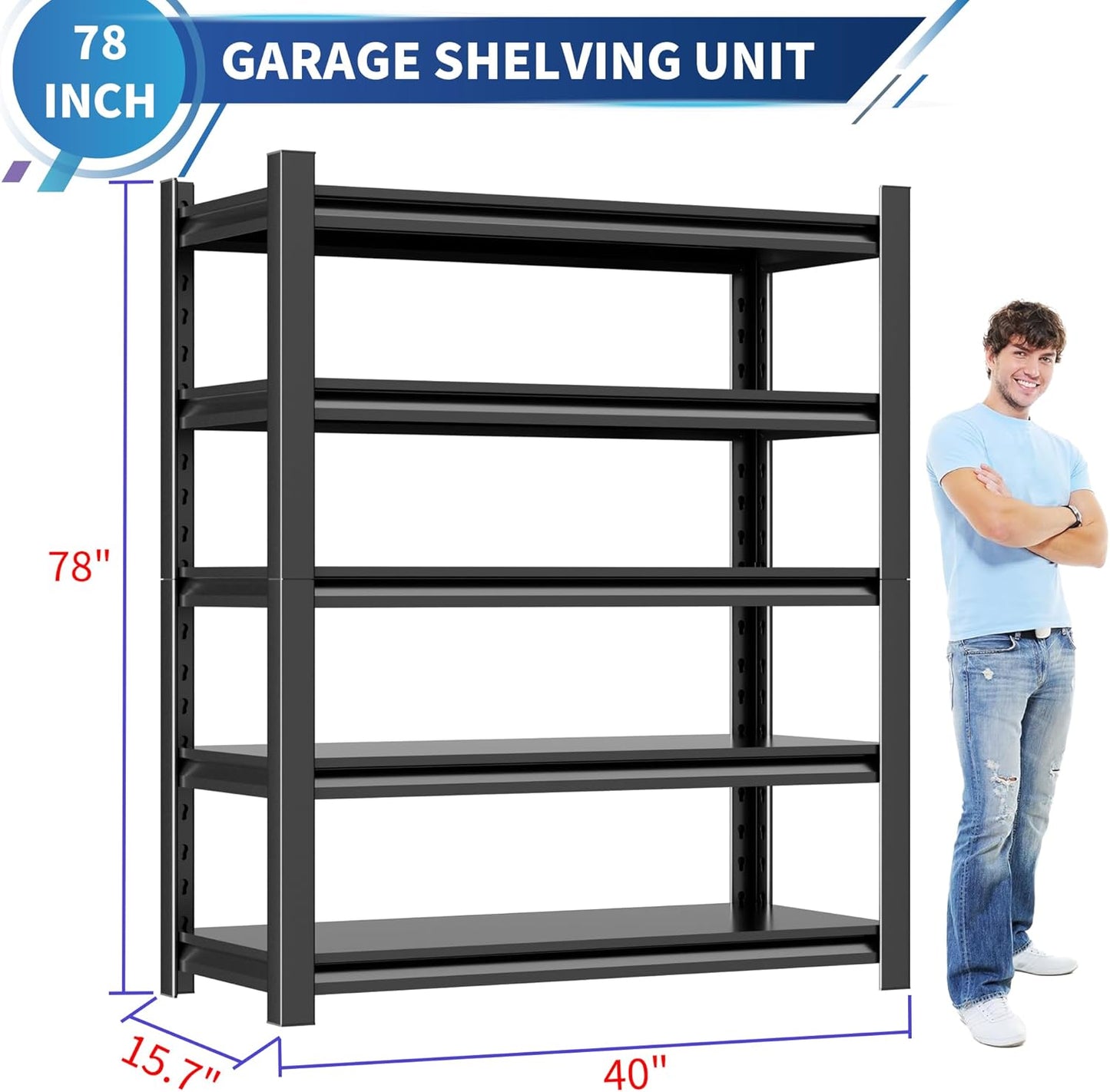 Garage Shelving Unit,3 Pieces78 HThickened Metal Shelving Units for Garage Storage Shelves Adjustable Shelves,5 Tier Industrial Shelving Shelf Metal Shelves for Storage for Warehouse Basement