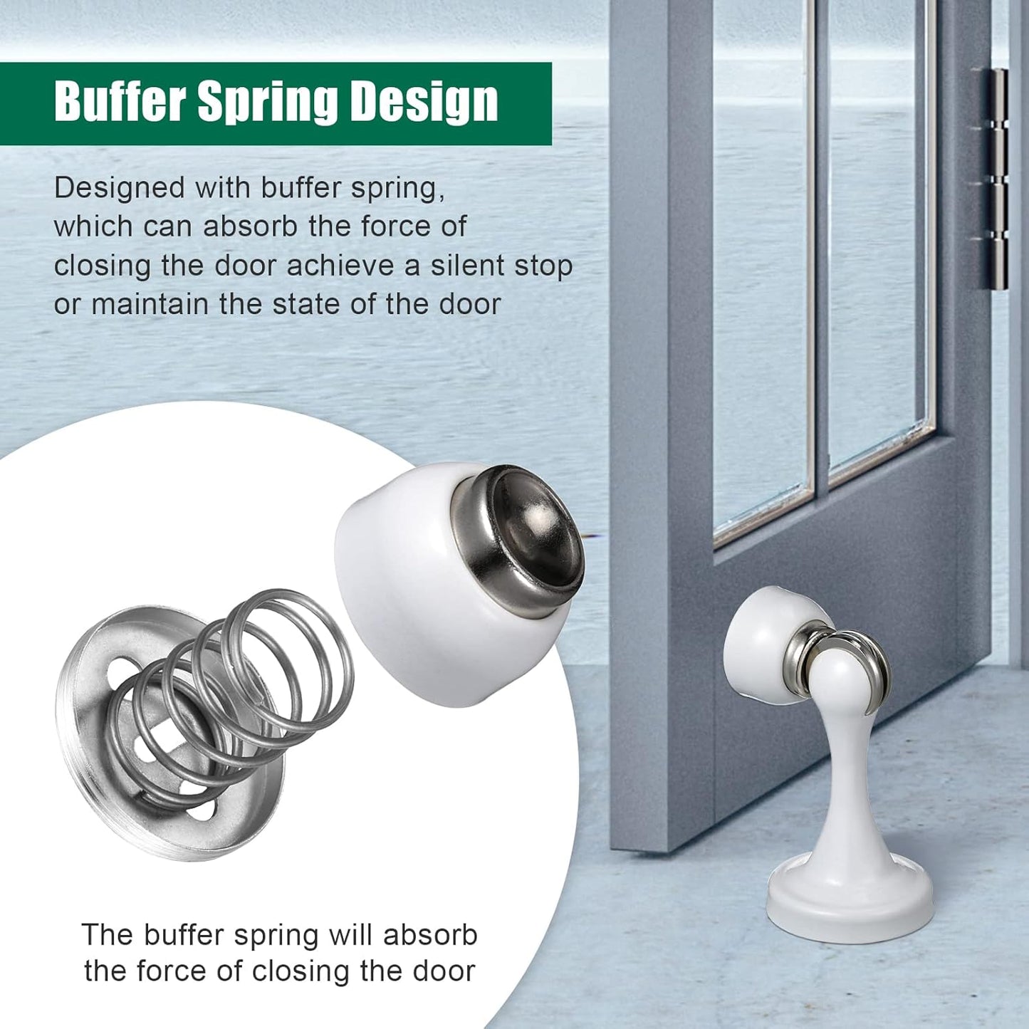 8 Pcs Magnetic Door Stoppers Stainless Steel Door Stops Magnetic Catch Holder with Screws for Wall Floor Mounted Wall Protector Hold (White)