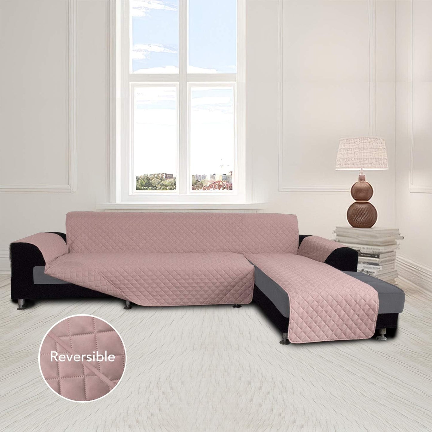 Easy-Going Sofa Slipcover L Shape Sofa Cover Sectional Couch Cover Furniture Protector Mat for Pets Dog Cat (Large,Pink/Pink)