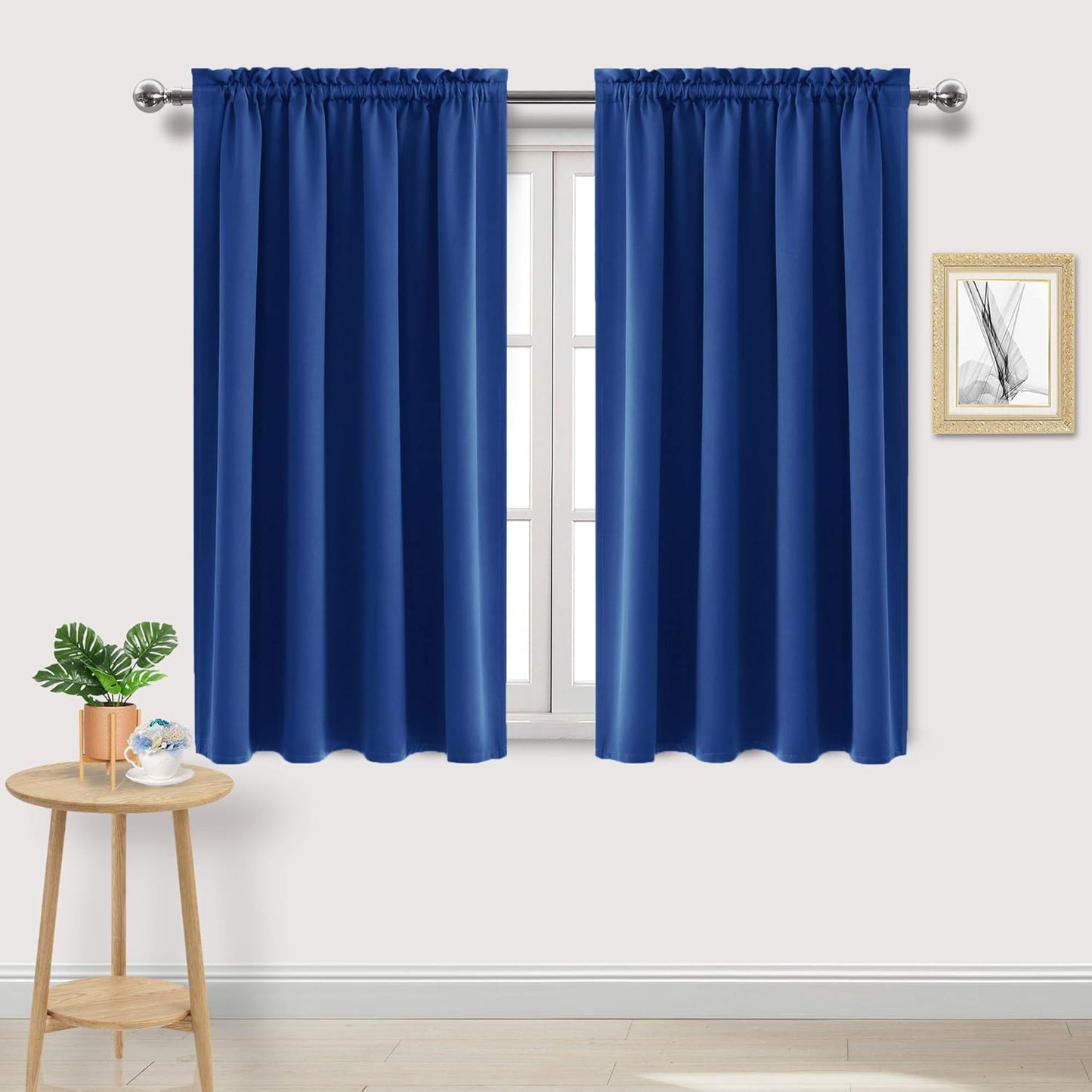 DWCN Blackout Curtains Room Darkening Thermal Insulated Bedroom Curtains Window Curtain Panels, 52 x 45 inches Long, Set of 2 Classic Blue Rod Pocket Drapes