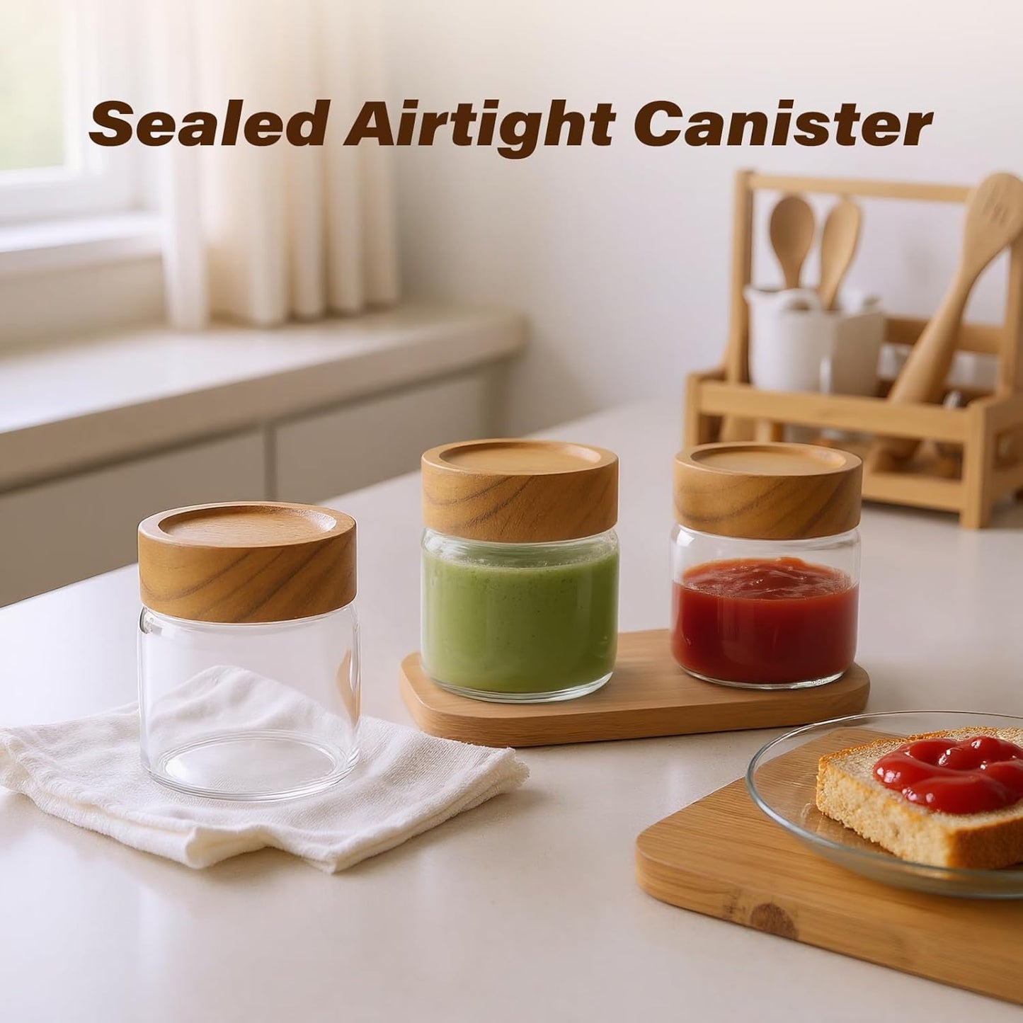 2-Pack 6 oz Glass Canisters with Airtight Sealing Lids - Leakproof Food Mason Jars for Meal Prep, Overnight Oats, Salad Dressings, Yogurt & Spice Storage