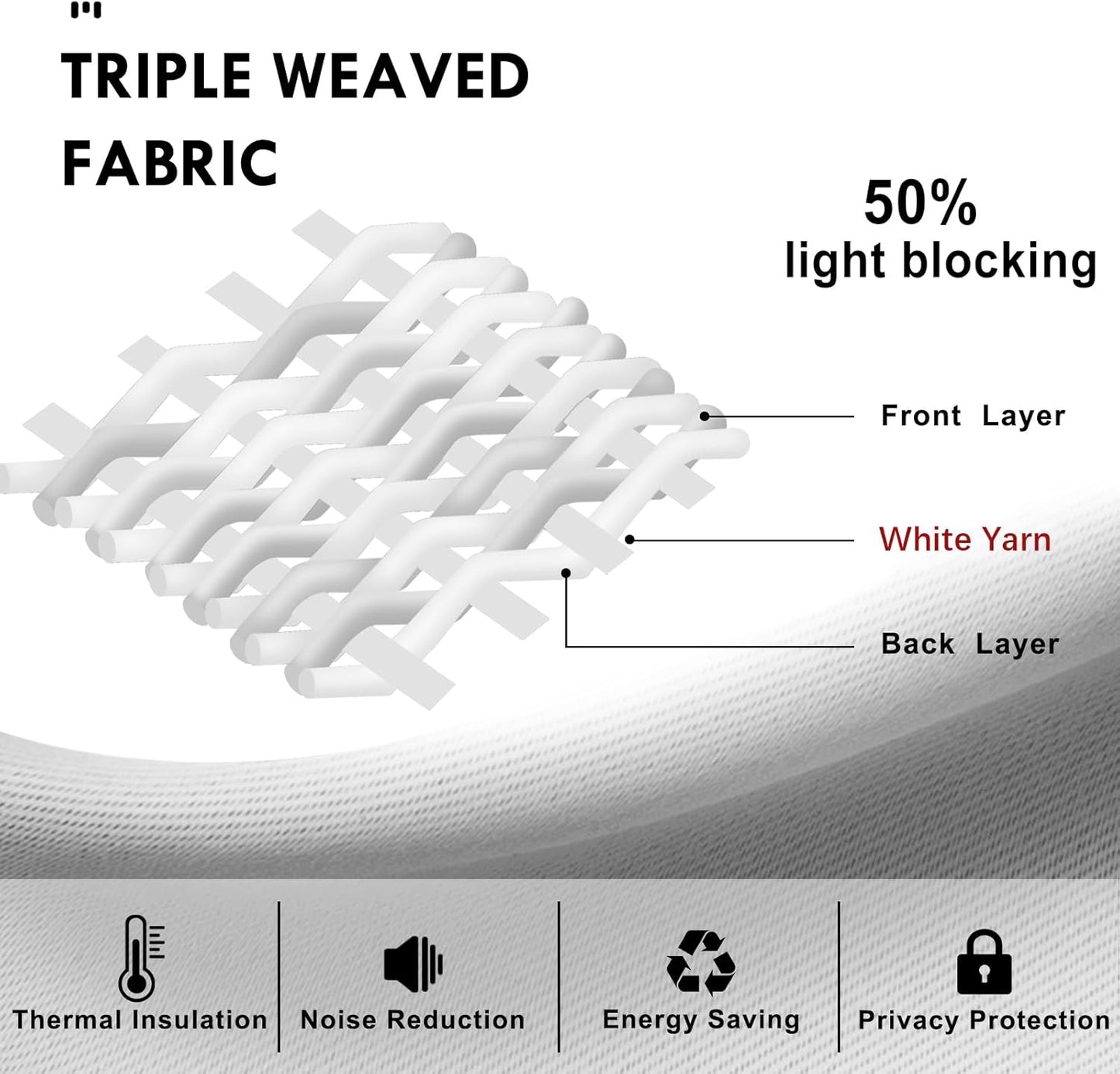 DWCN White Curtains for Living Room Thermal Insulated, 50% Light Blocking Curtains for Bedroom, Dining Room Window, W 52x L 84 Inch, Set of 2 Rod Pocket Curtain Panels