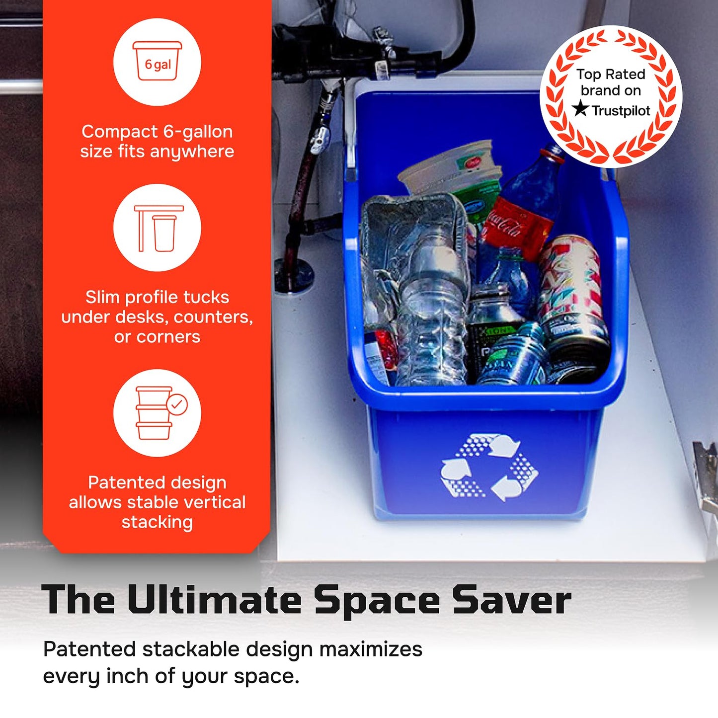 6 Gallon Stackable Recycling Bins for Homes, Garages, Offices Made of 100% Recycled Plastic - (Grey, 20 Pack)