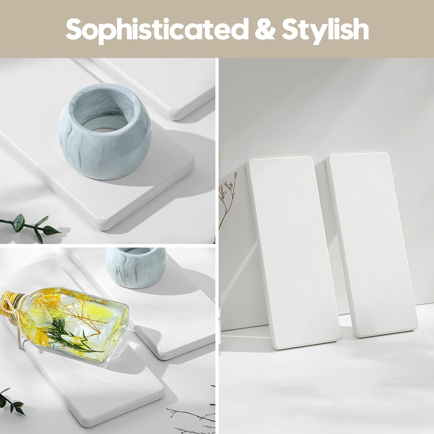 2PCS Bathroom Sink Trays, Water Absorbing Diatomite Stone Quick Drying Mat for Kitchen Counter, Dish Rack Soap Dispenser Sponge Holder Caddy Vanity Organizer, White, 9"x3.5"