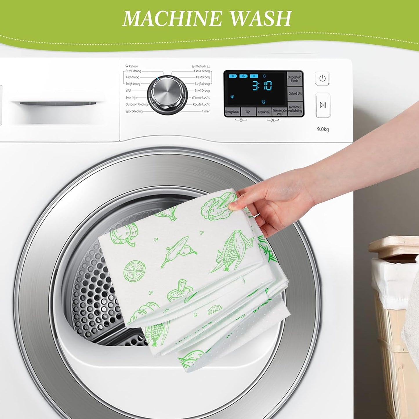 Cooyes Refrigerator Liners 17.7" x 24", 12 Pack, Absorbent Non-Slip Washable Fridge Mats, Shelf Liner for Kitchen Cabinets Non-Adhesive, Green Veggie