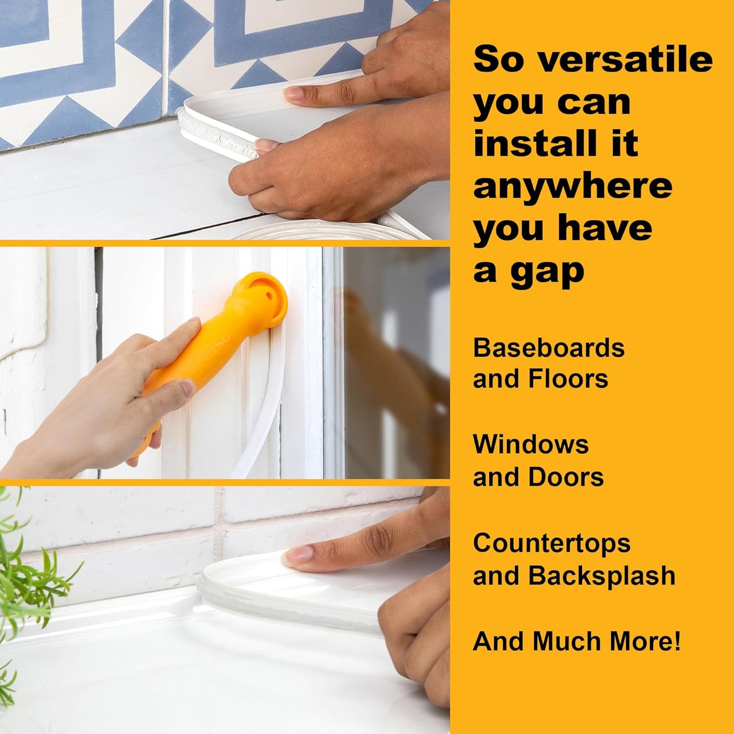 InstaTrim White New & Improved Caulk Trim, 1/2" by 10', Flexible, Water Resistant for Bathroom, Floors, and Walls | Easy Installation | No Mess, Stain Resistant