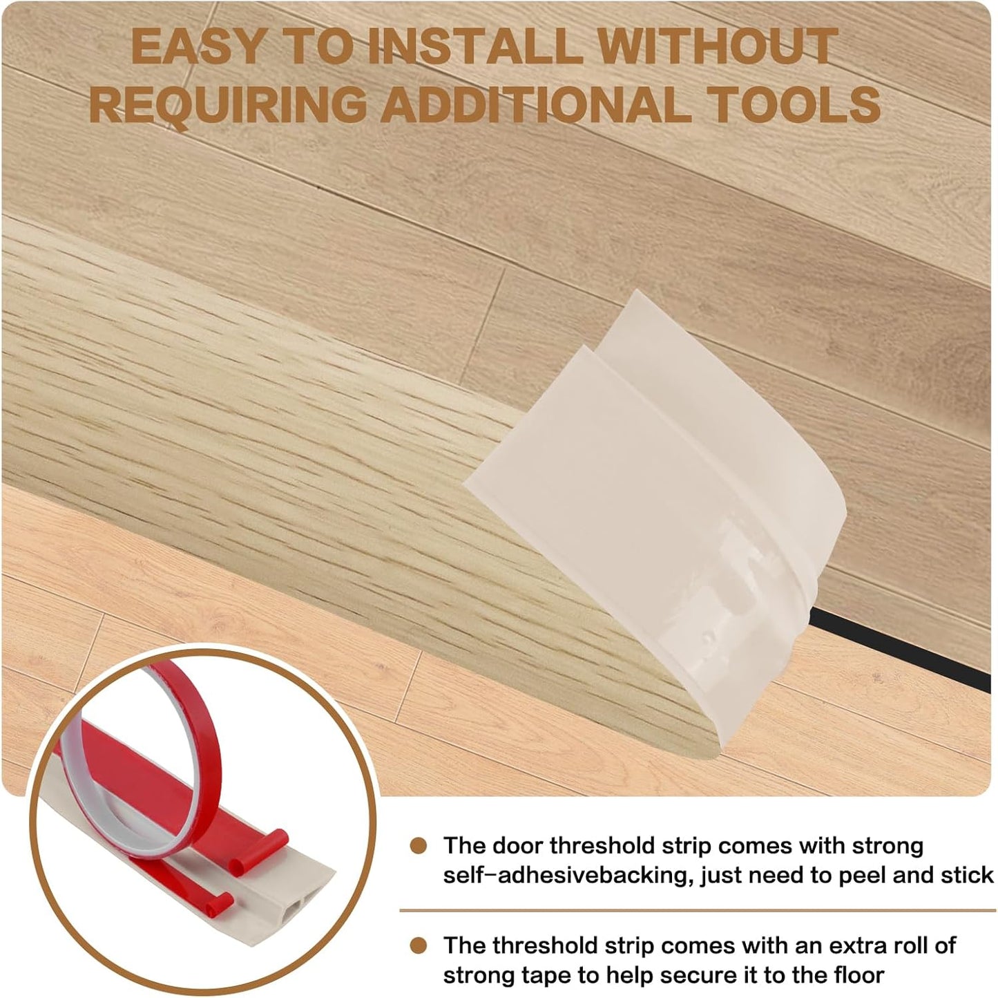 Floor Transition Strip Vinyl Door Threshold Ramp Self Adhesive Carpet Edging Strip Doorway Edge Trim, Overlap Edge Reducer for Laminate Carpet, Floor, Tile (Yellow Wood, 3/5" to 4/5", 3.3Ft)