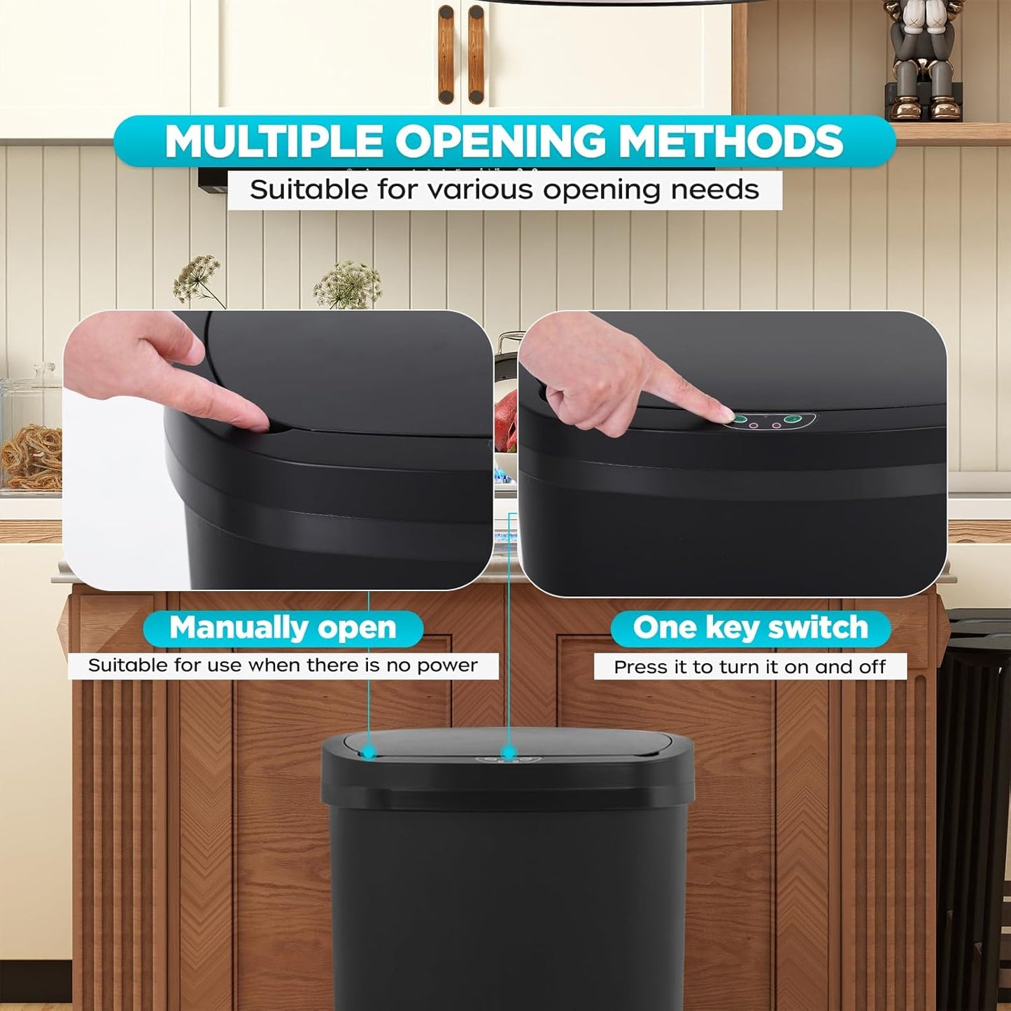 Automatic Motion Sensor Bathroom Trash Can with Lid, 13 Gallon Touchless Trash Bin, Smart Dog Proof Garbage Can, Touch Free Waste Basket for Toilet, Office, Bedroom,Black,2