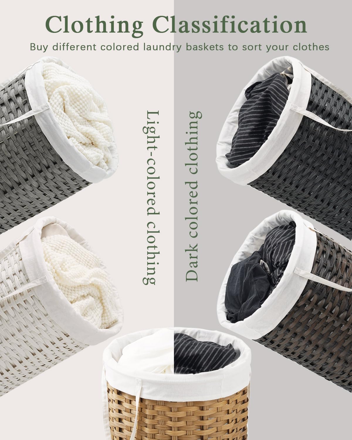 34.3 Gal (130 L) Large Laundry Hamper Laundry Basket Round Handwoven Wicker Laundry Baskets Rattan Laundry Basket with Removable Bag Handles 2 Mesh Bags for Living Room Bedroom Black