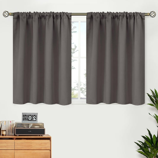BGment Grey Blackout Curtains 36 Inches Length for Kitchen Cafe Window - Short Thermal Insulated Drapes with Rod Pocket Room Darkening for Bedroom Bathroom, 2 Panels, 42 x 36 Inch