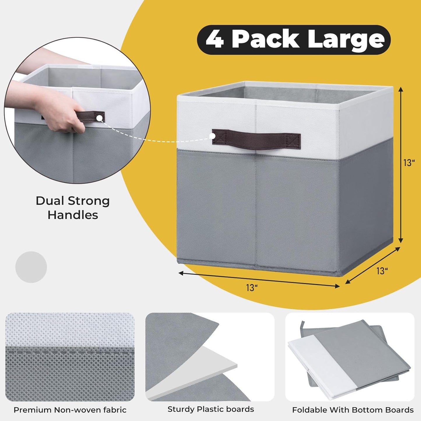 Criusia Fabric Storage Cubes - 13 Inch Large Storage Bins 4 Pack - Clothes Organizer Bins for Closet, Shelves, Cube Organizer/Cubby Collapsible Storage Baskets for Organizing Toys Blanket