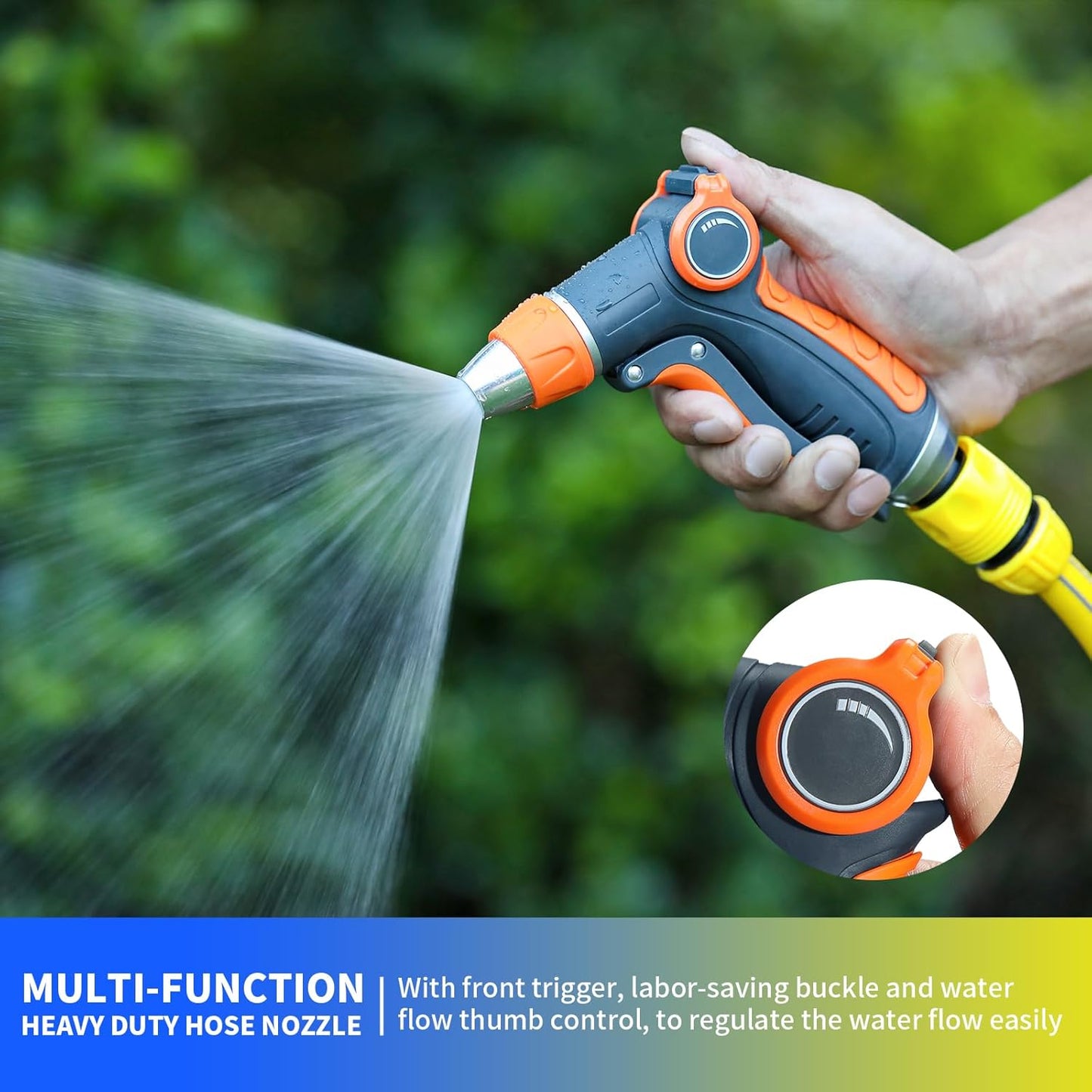Garden Hose Nozzle Sprayer, Water Hose Sprayer Nozzle with 4 Spray Patterns, Water Flow Thumb Control, Labor-saving Buckle & Front Trigger, for Watering Plants & Lawns,Washing Cars and Pets