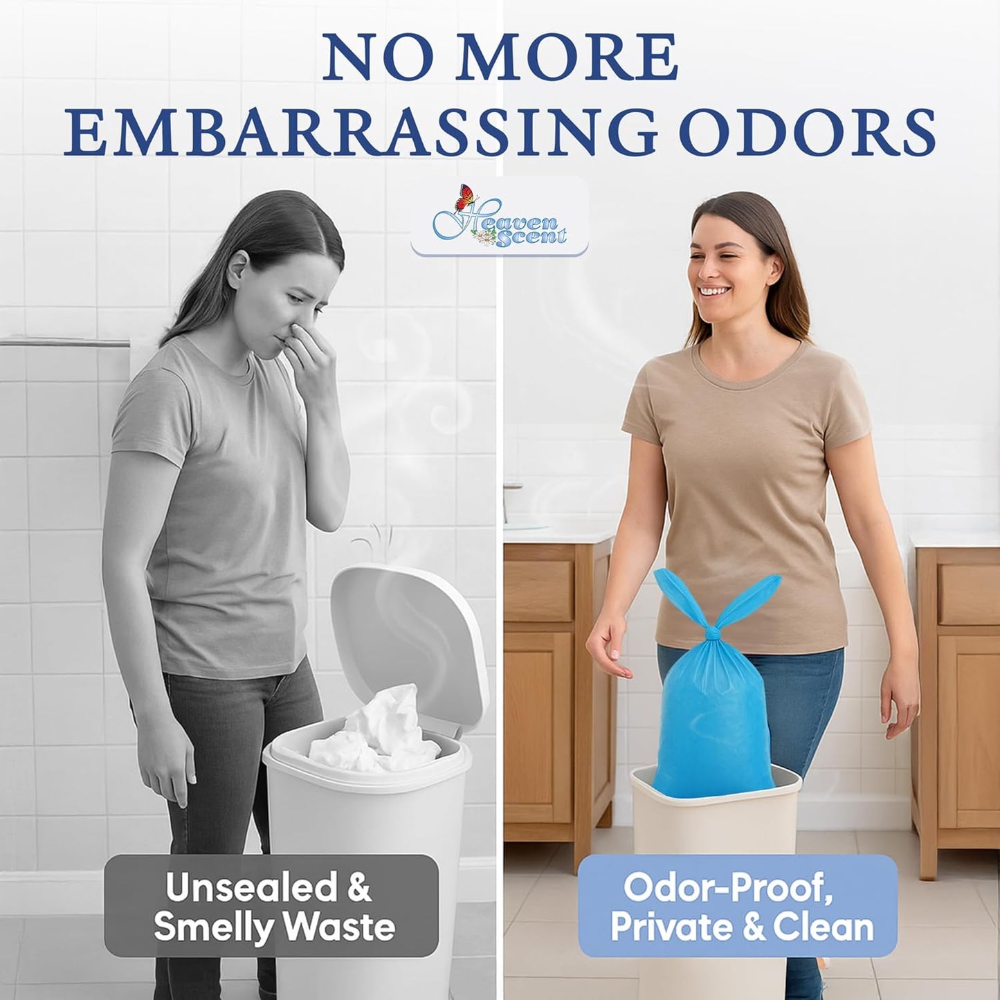 Heaven Scent Hygiene Bags 1.5MIL ULTRA-THICK Discreet Waste Disposal | Made in the USA | Mild Baby Powder Scented Trash Bags for Adult Briefs & Feminine Products - Large, 35 Bags