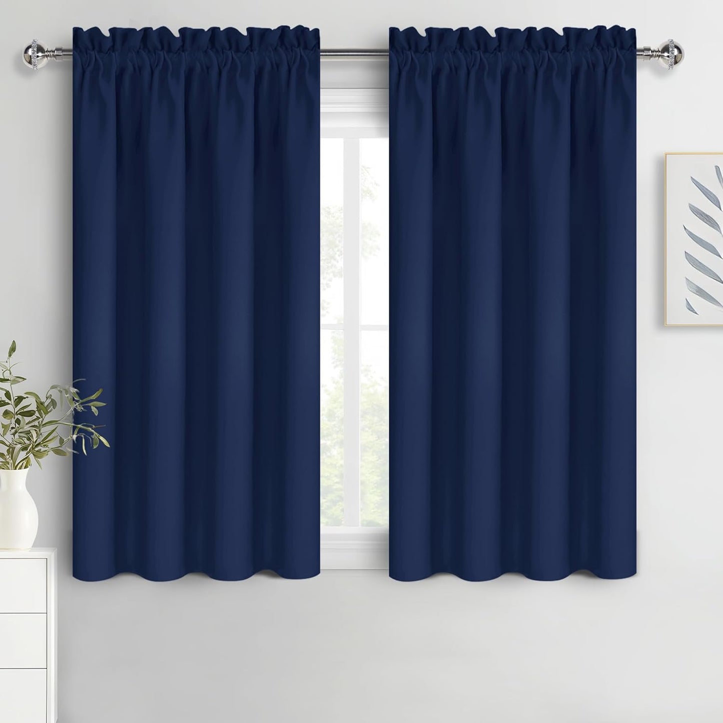 DWCN Short Blackout Curtains for Bedroom 54 Inches Long 2 Panels Set, Solid Thermal Insulated Energy Saving Window Treatment Drapes, Rod Pocket Curtains for Kids Boys Room (W42 x L54 Inch, Navy Blue)