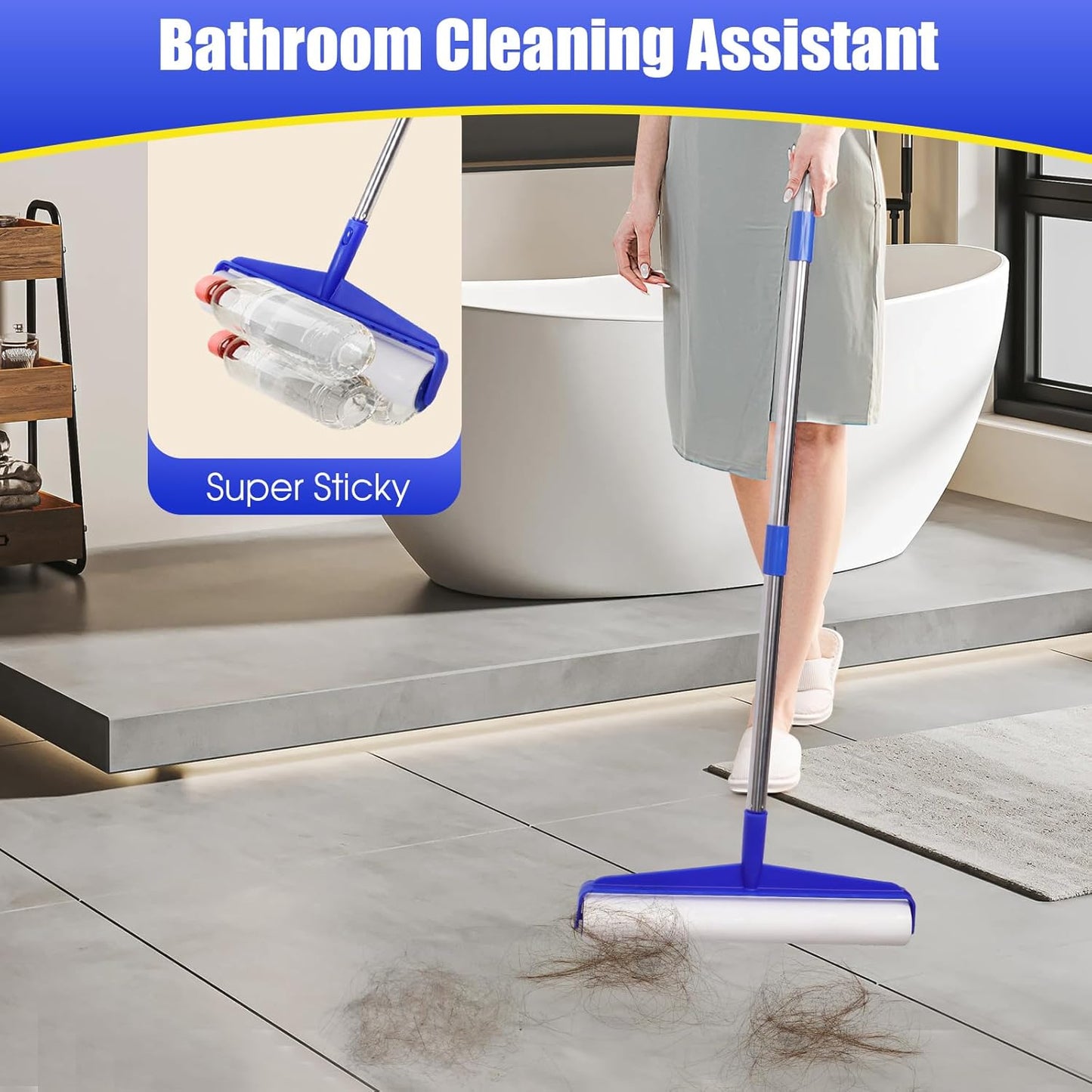 COBETE 13.77" Large Extra Sticky Lint Roller, 69.88" Long Handle Lint Remover with 6 Rollers for Clothes, Cat Dog Pet Hair, Furniture, Couch, Carpet, Floor，Painted Wall Cleaner Mop Dust Cleaning