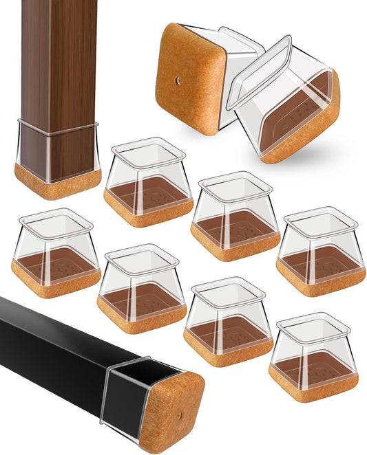 40 Pcs Chair Leg Floor Protectors for Hardwood Floors, Clear Rubber Furniture Sliders with Felt, Silicone Furniture Leg Caps Covers (Fit Square Diameter:1.06" to 1.44")