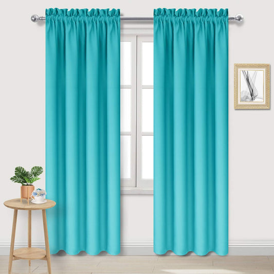 DWCN Blackout Curtains for Bedroom – Thermal Insulated Room Darkening Drapes for Living Room, Turquoise, W 42 x L 84 Inch, Set of 2 Rod Pocket Curtain Panels