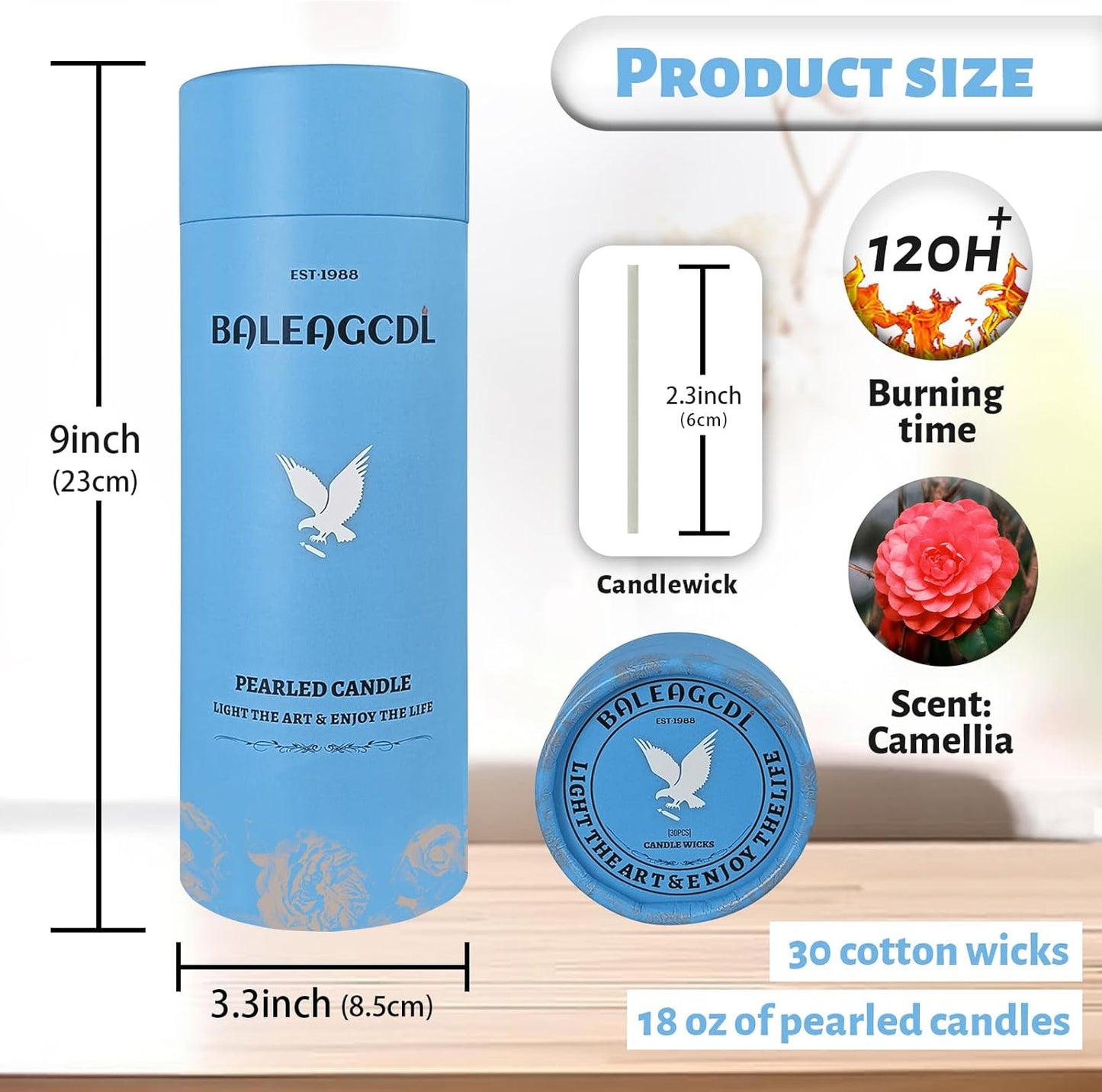 Camellia Scented Red Pearled Candle 18oz Luxury Sand Candle Granulated Wax - 30 Cotton Wicks - Wax for Candle Making Decorative Candles Smooth and Clean Burning Lasts up to 120 Hours