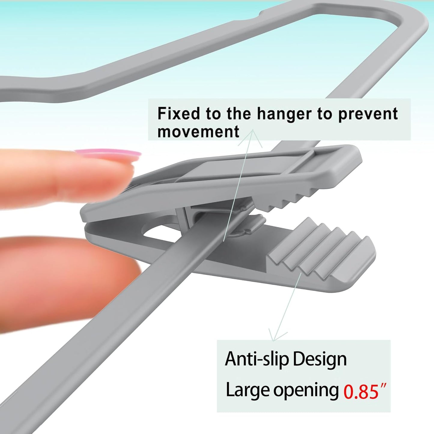 Hanger Clips Perfect for Velvet Hangers (Grey, 20 PCS), Strong Plastic Clips Pant Skirt Hanger Clips for Grey Flocking Felt Hangers