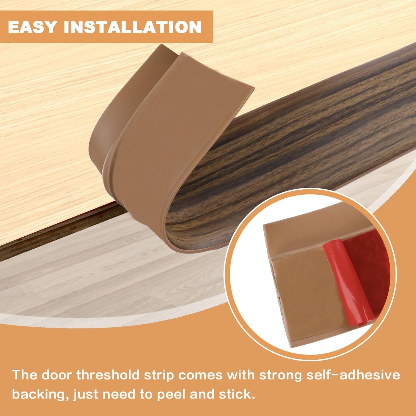 Vinyl Door Threshold Flooring Transition Strip Self Adhesive Carpet Edging Strip for Laminate Doorway Edge Threshold from 2/5" to 3/5" (Smoked Brown Wood Grain, 6.6 Ft)